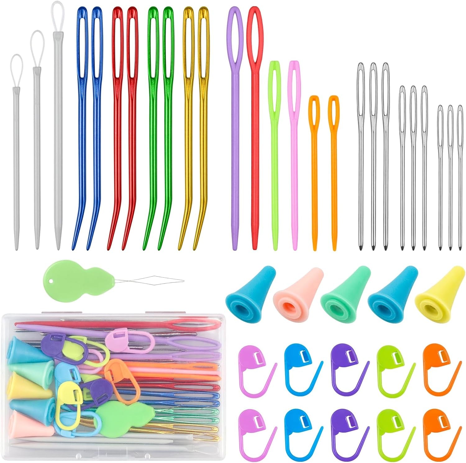 43 Pcs Yarn Needles Set, Assorted Yarn Needles Bent Tapestry Needle Weaving Needle Darning Needles Big Eye Blunt Knitting Needles with Stitch Markers for Knitting Crochet Kit