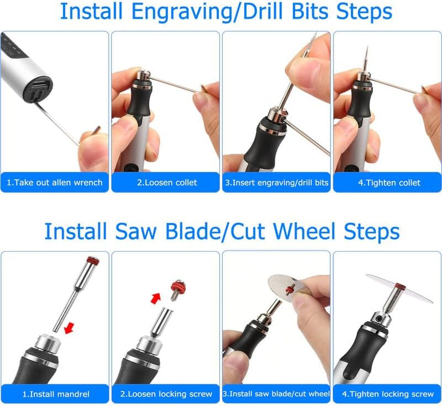 USB Rechargable Engraving Pen with 42 Bits, Mini Electric DIY Engraver Cordless Rotary Tools Portable Engraving Tool for Jewelry Wood Metal Stone Plastic Glass Etching