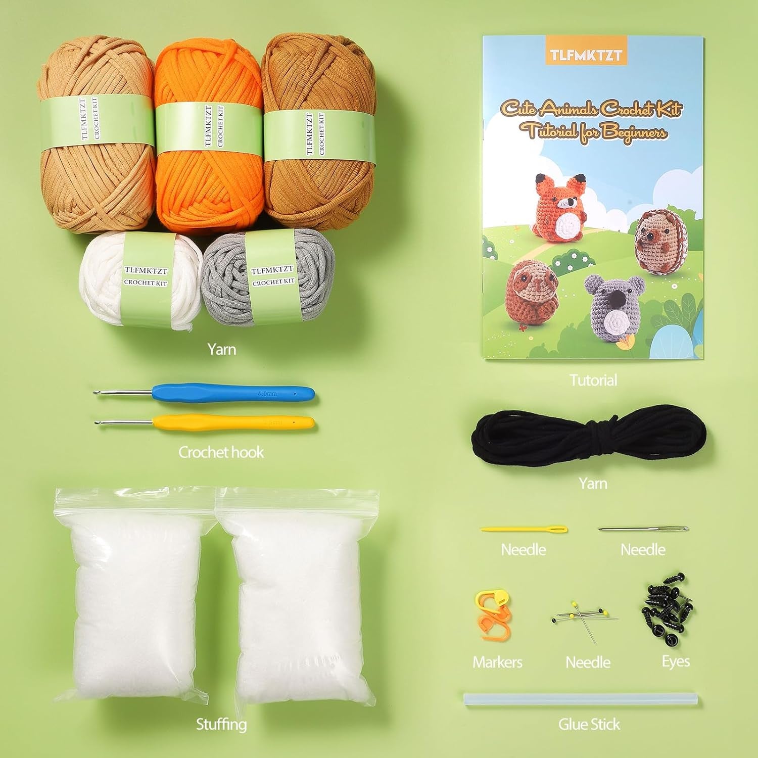Crochet Kit for Beginners, 4PCS Crochet Animal Kit for Adults Kids, Learn to Crochet with Step-By-Step Video with Writtern Pattern