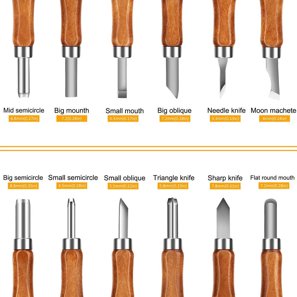 Wood Carving Tools,  12 Set SK2 Carbon Steel Sculpting Knife Kit for Beginners & Professions
