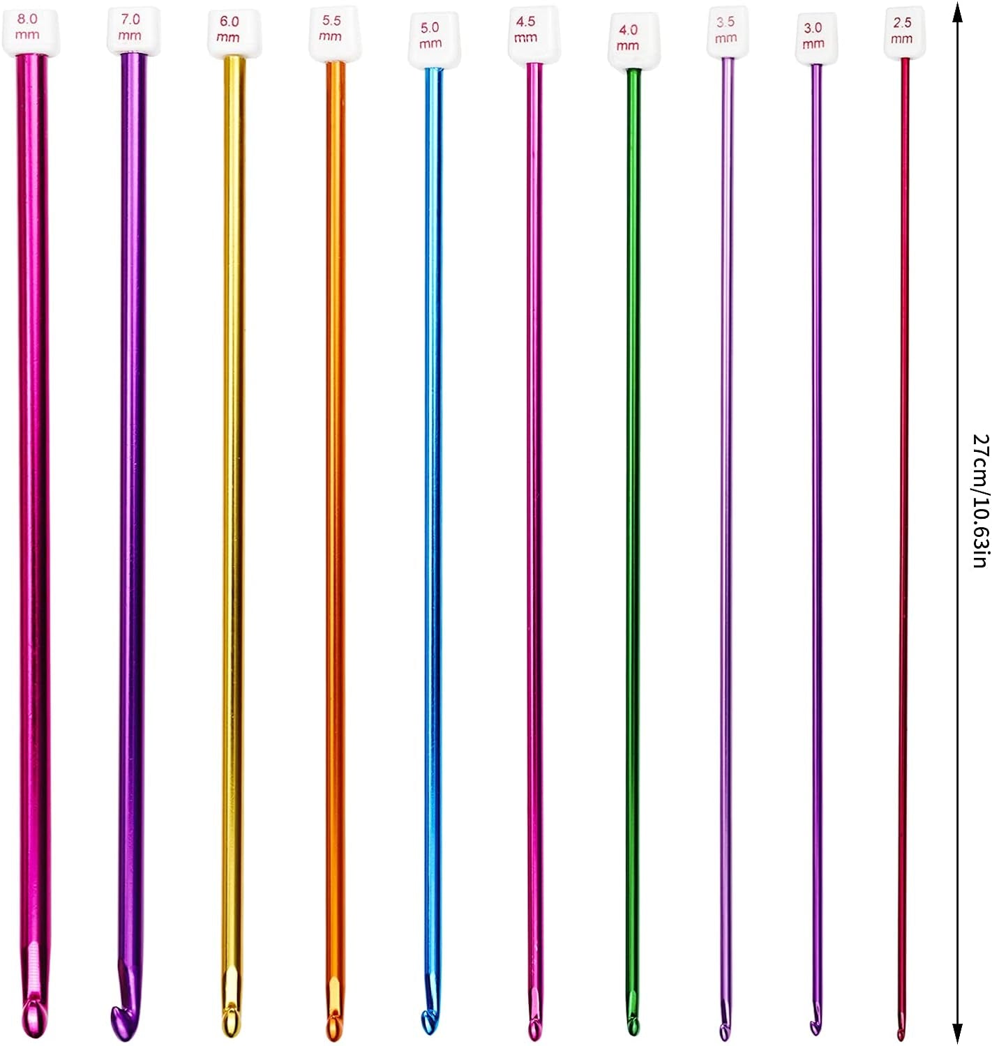 23 Pieces Tunisian Crochet Hooks Kit Including 12Pcs 3-10 Mm Bamboo Knitting Needle with Bead Carbonized Bamboo Needle + 11Pcs 2-8 Mm Multi Color Tunisian Afghan Aluminum Crochet Hooks