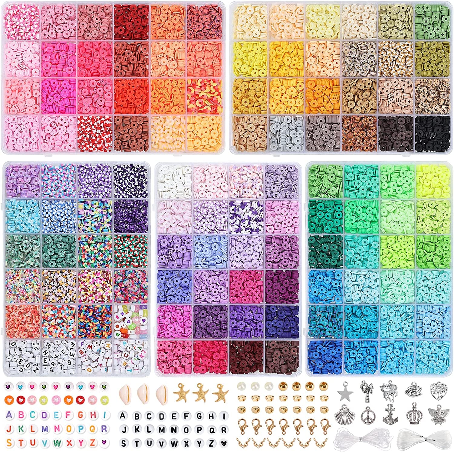 12000Pcs, 115 Colors Clay Beads for Bracelets Making Kit Polymer Heishi Flat Beads Beads with Letter Beads for DIY Jewelry Marking Bracelets Necklace, 6Mm