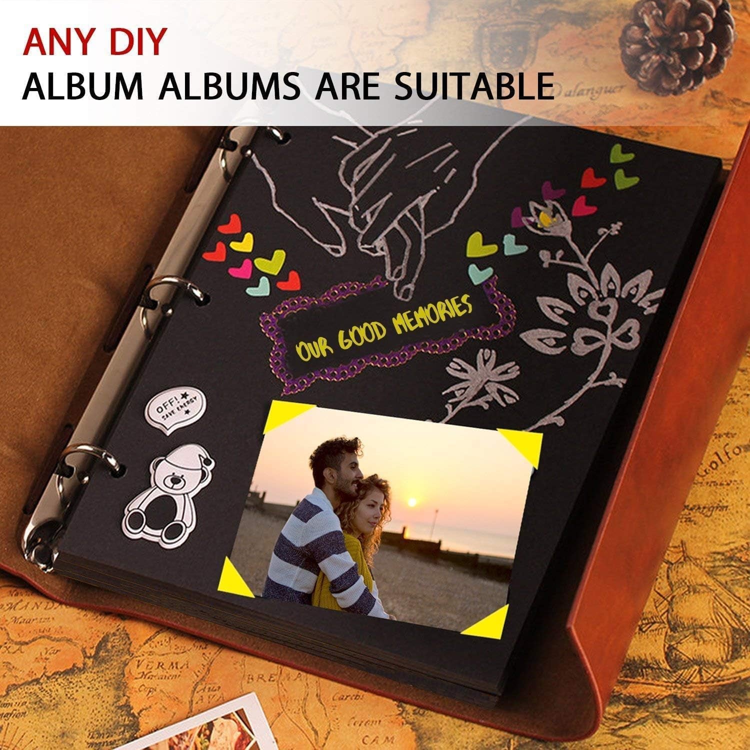 Scrapbook Extra Refill Black Pages, 30 Sheets(60 Pages) Thick Blank Paper 10.24 X 7.1 Inches for  Leather Scrapbook Album 11.02 X 8.3 Inches DIY Memory Scrap Book