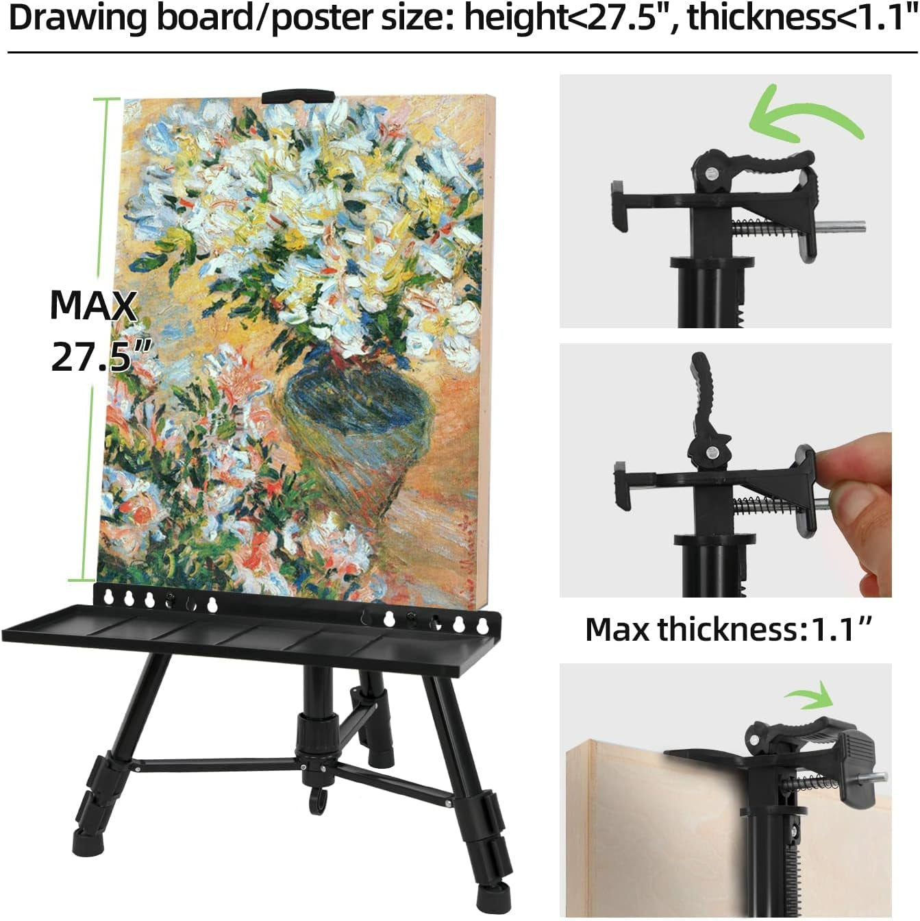 Artist Easel Stand Painting Stand Art Easel, 20"To 61" Art Easel for Painting Canvase &amp; Displaying, Aluminum Adjustable Height Display Tripod with Portable Bag/Folding Keg/Apron.(Black)