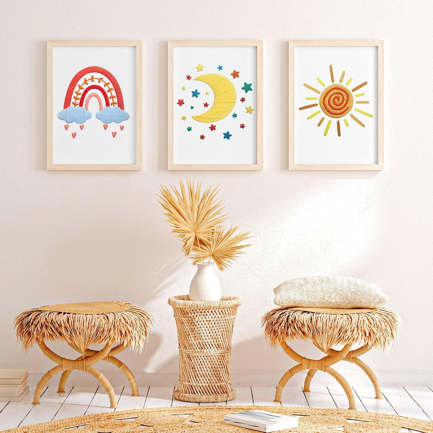 5 Set Embroidery Kit for Beginners Boho Rainbow Cross Stitch with Patterns Embroidery Hoops Instructions Embroidery Floss Needlepoint Kits DIY Adult Beginner Cross Stitch Crafts