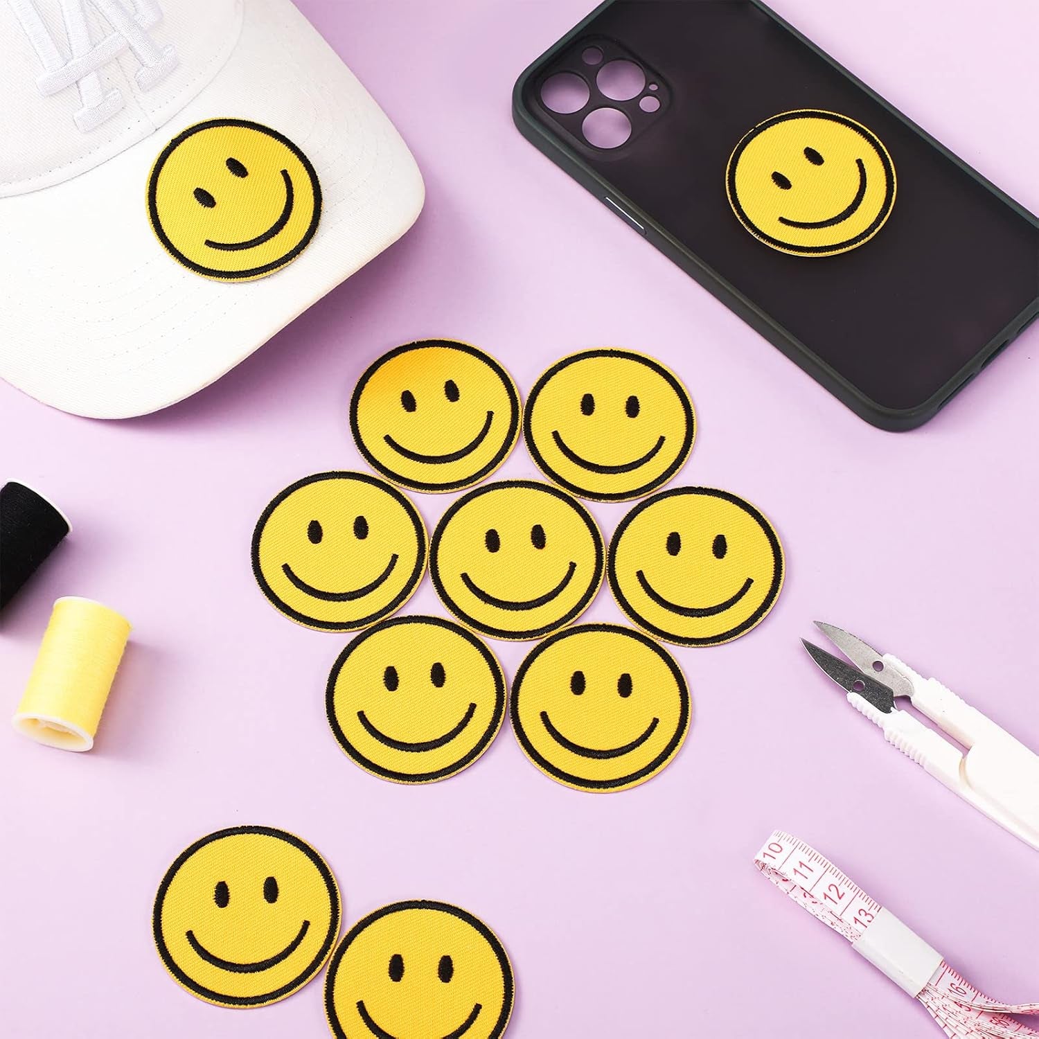 24 Pieces Smile Face Iron on Patch Yellow Smile Face Patches Cute Happy Face Applique Clothes Embroidered Patches Vintage Iron on Patches for Jeans Bags Clothing Dress Hat Jacket Craft DIY Decor