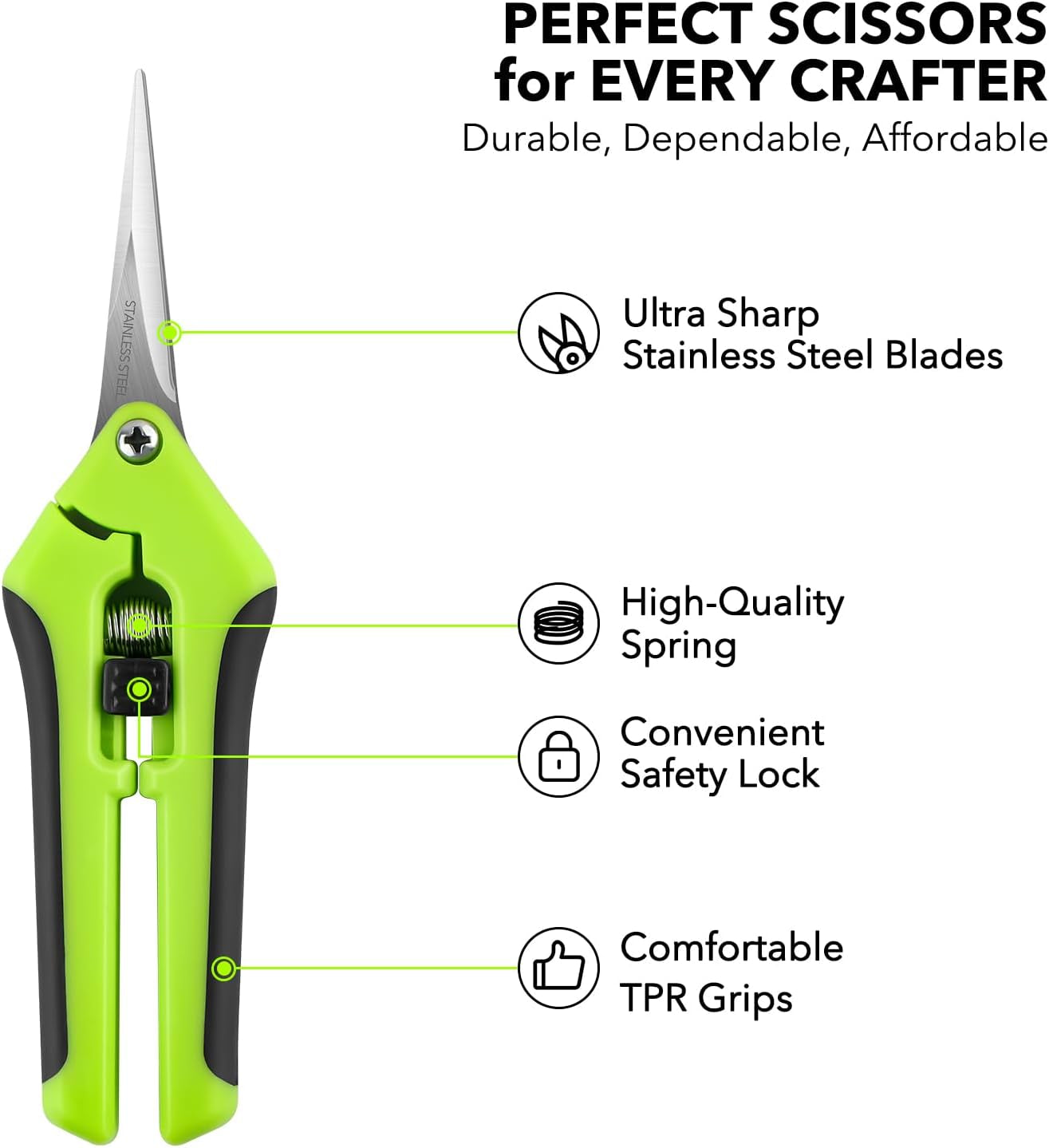 2 Ergonomic Spring-Action Scissors,Spring-Loaded Craft Shears with Stainless Steel Blades,For Cutting Intricate Details and Tight Patterns for People with Arthritis or Limited Hand Strength