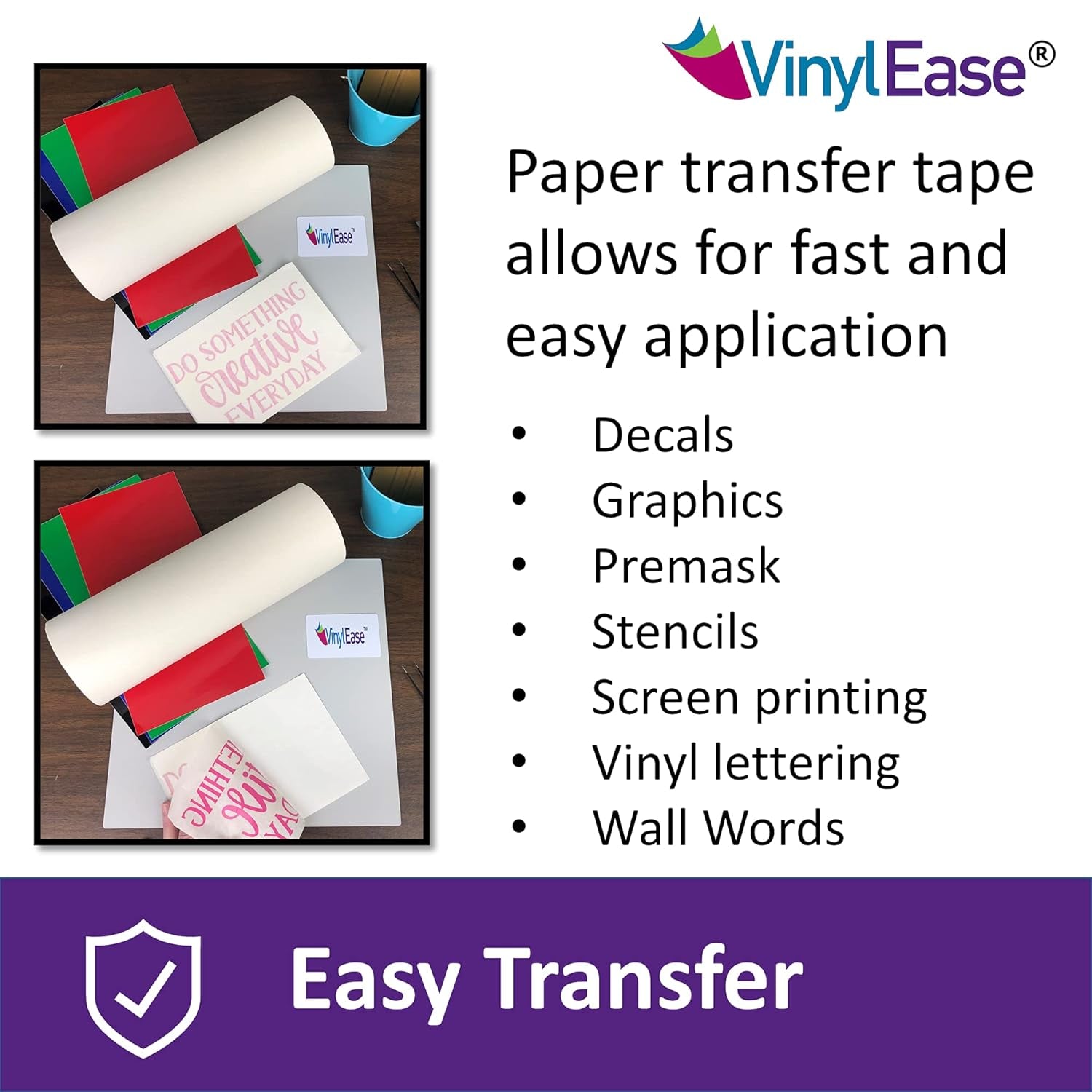 12 Inch X 150 Feet Roll of Paper Transfer Tape with a Medium Tack Layflat Adhesive. Works with a Variety of Vinyl. Great for Decals, Signs, Wall Words and More. V0844