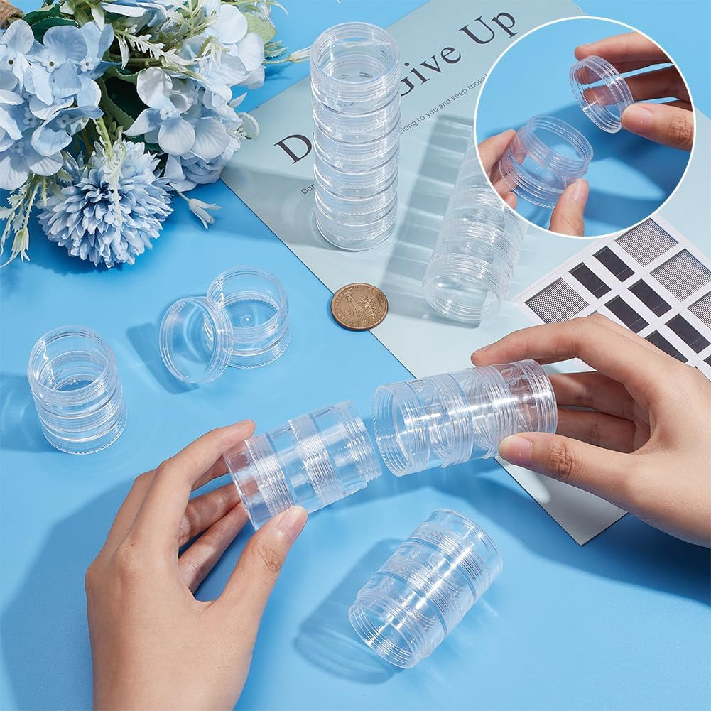 10G/10ML Stackable round Plastic Containers 5 Column(6 Layer/Column) Bead Storage Jars for Diamond Drills, Nail Art Glitters, Seed Beads