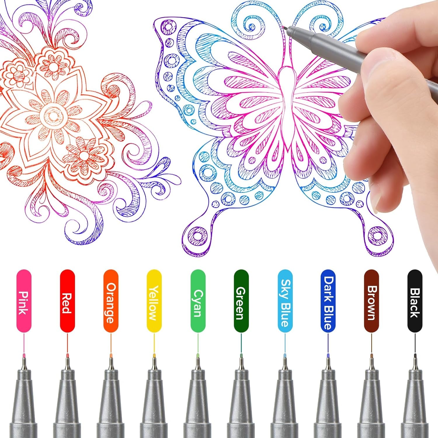 Cute Colored Pens, 10-Color Aesthetic Felt Drawing Pens Fine Tip Markers, Bible Accessories Journaling Marker Pen Set, Back to School Supplies, Gifts, Art Supplies for Adults Kids