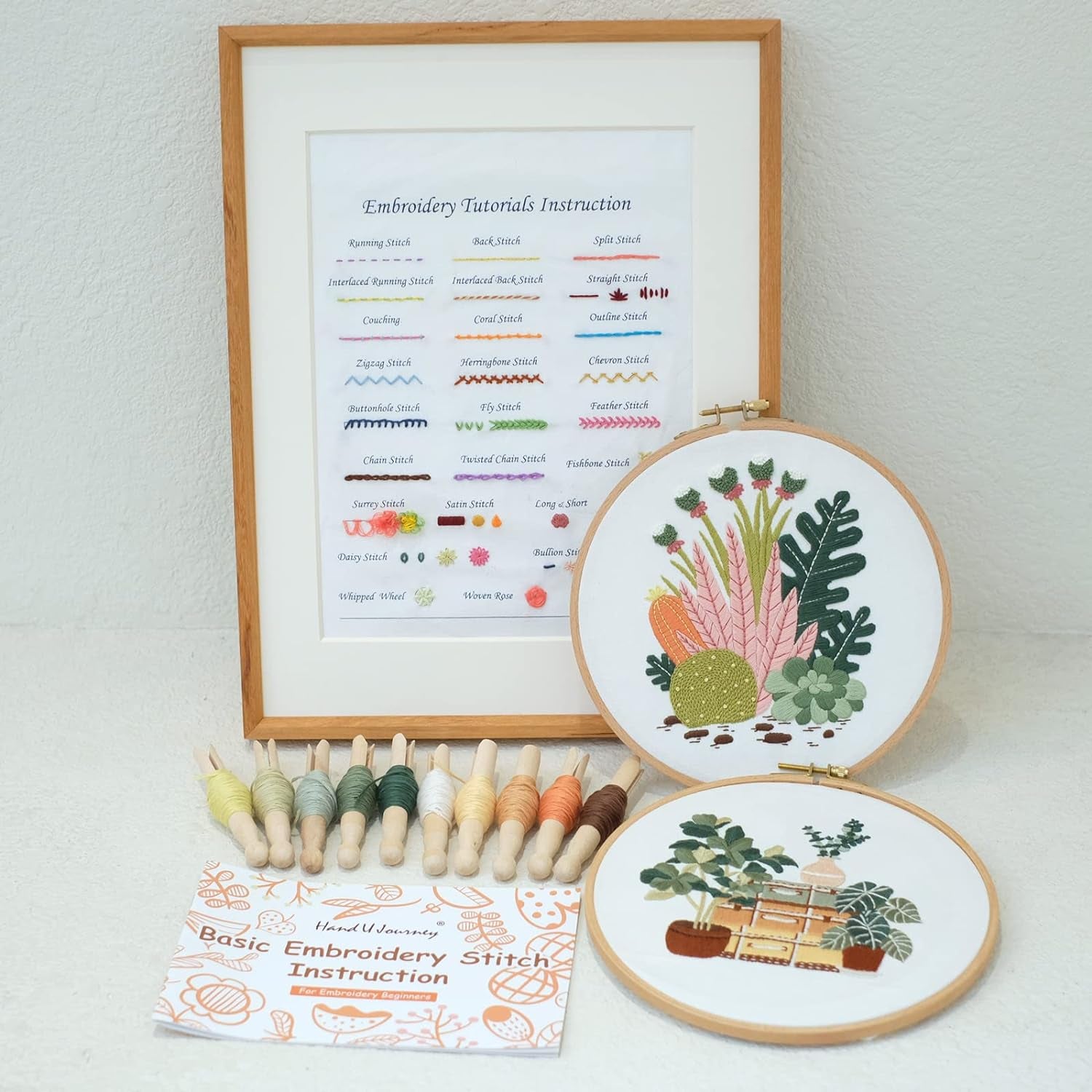 Get Started with Embroidery Basic Stitch Kit for Beginners with 28 Different Stitches and 2 Plant & Home Themes - Perfect for Craft Lovers!