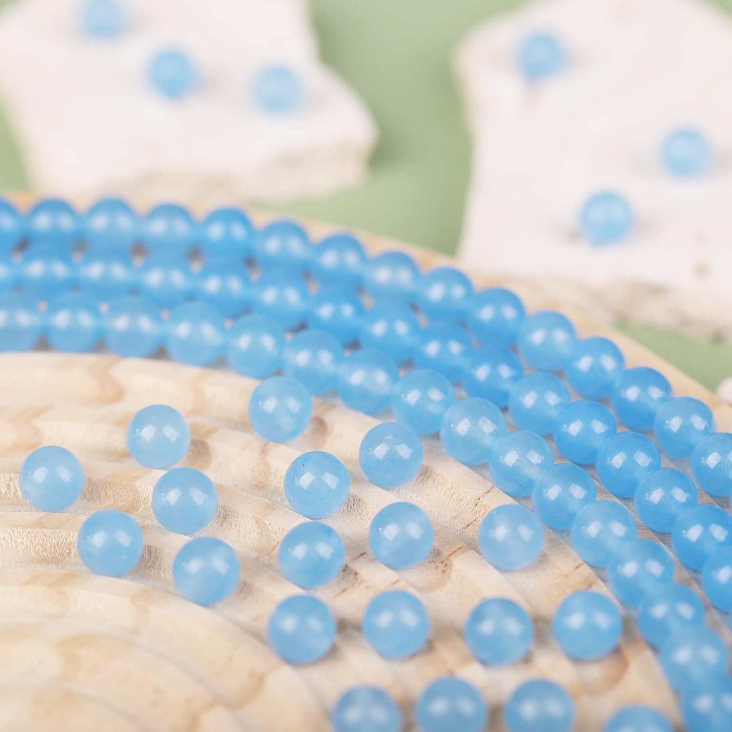 140 Pcs 8Mm Natural Gemstone Beads for Jewelry Making, Sky Blue round Smooth Healing Agate Stone Beads Bulk