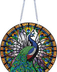 5D Peacock Diamond Painting Kits Hanging Pendants Wall Art Colored Imitation Glass Art Point Drill Crystal Diamond Art Window Pendants Home Garden Wall Door Birthday Festival Gifts