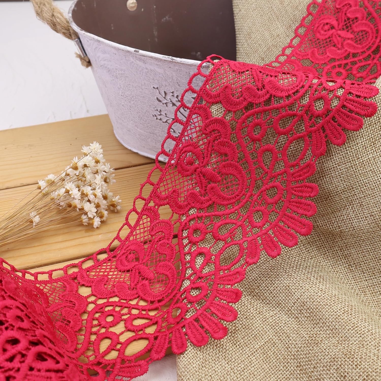 Venice Lace Trim 4 Inch Wide Lace Trim Lace Edge Trim Floral Venice Lace Ribbon Embroidered Lace Wedding Applique DIY Sewing Crafts(Dark Burgundy)