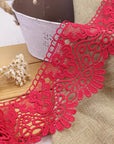 Venice Lace Trim 4 Inch Wide Lace Trim Lace Edge Trim Floral Venice Lace Ribbon Embroidered Lace Wedding Applique DIY Sewing Crafts(Dark Burgundy)