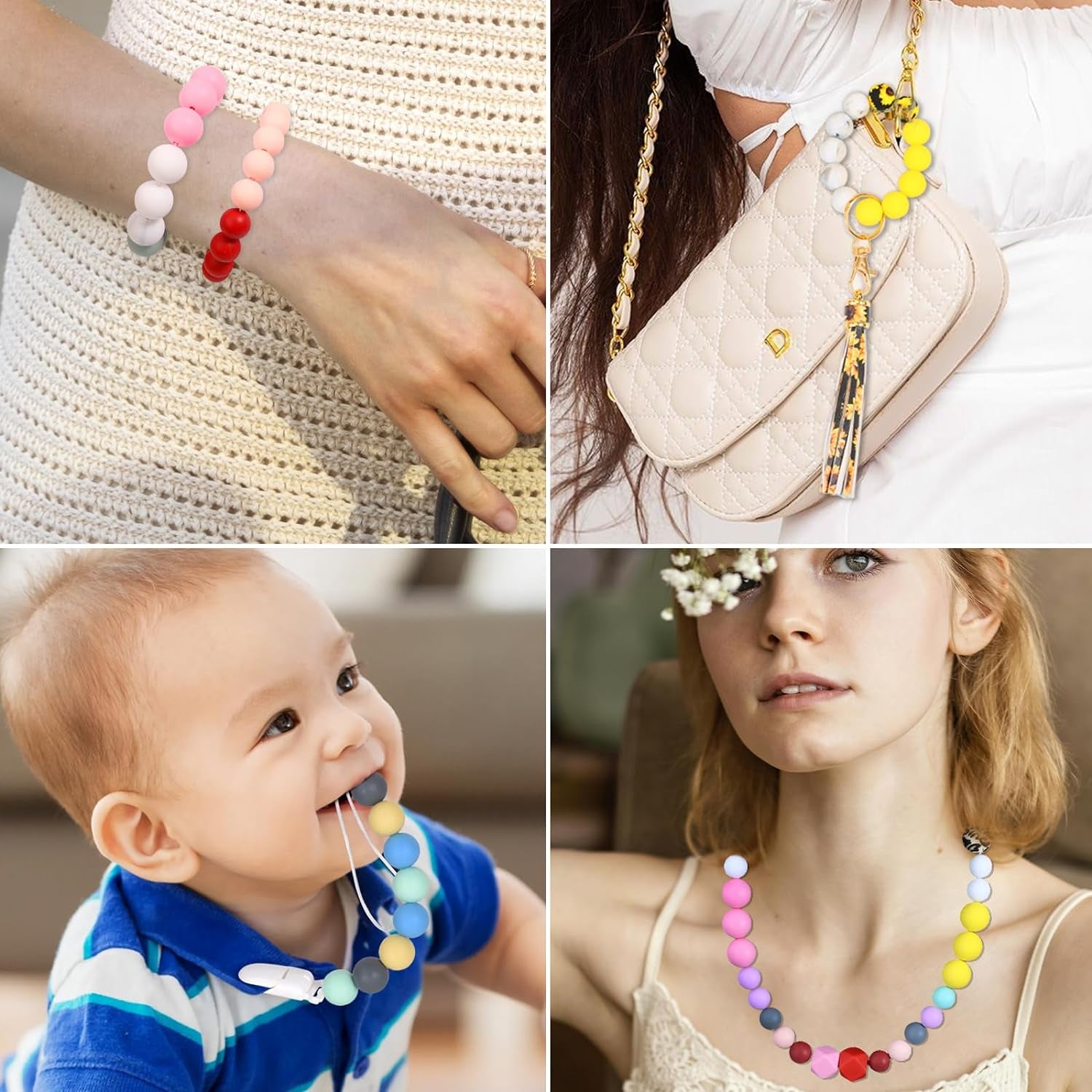 141Pcs Silicone Beads for Keychain Making Kit Beads for Pens Silicone Beads Bulk Key Chain Making Kit 15Mm Silicone Beads Rubber Beads Keychain Making Supplies for Bracelet Necklace Jewelry