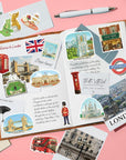 Bustling London Travel Stickers (28Pcs) - Gouache Style, English-Themed Vacation Decals for Journals, Scrapbooks, Luggage, Water Bottle