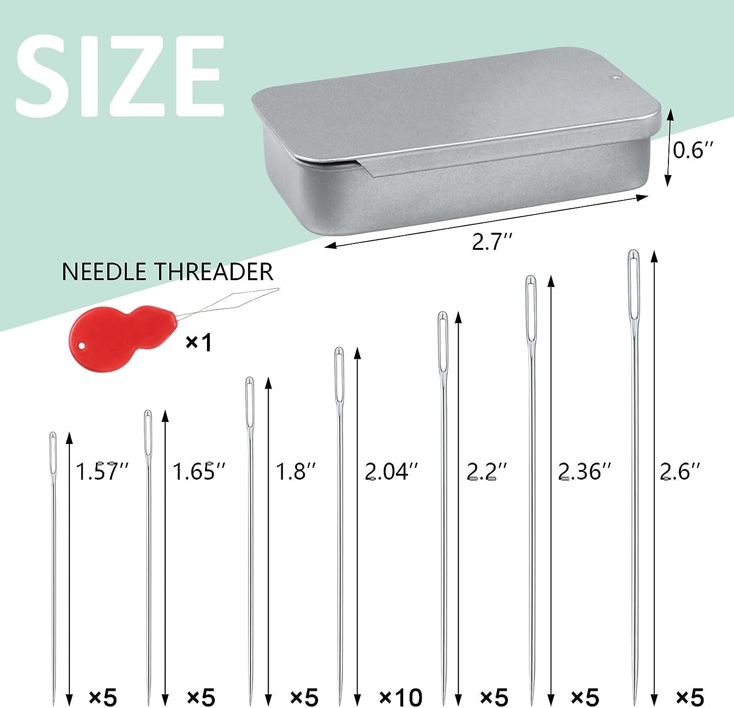 80/40 PCS Large Eye Sewing Needles, 7 Sizes Sewing Sharp Needles, Leather Needle Embroidery Thread Needle, Stainless Steel Yarn Knitting Needles with Threaders for Handsewing Art Crafts CJ