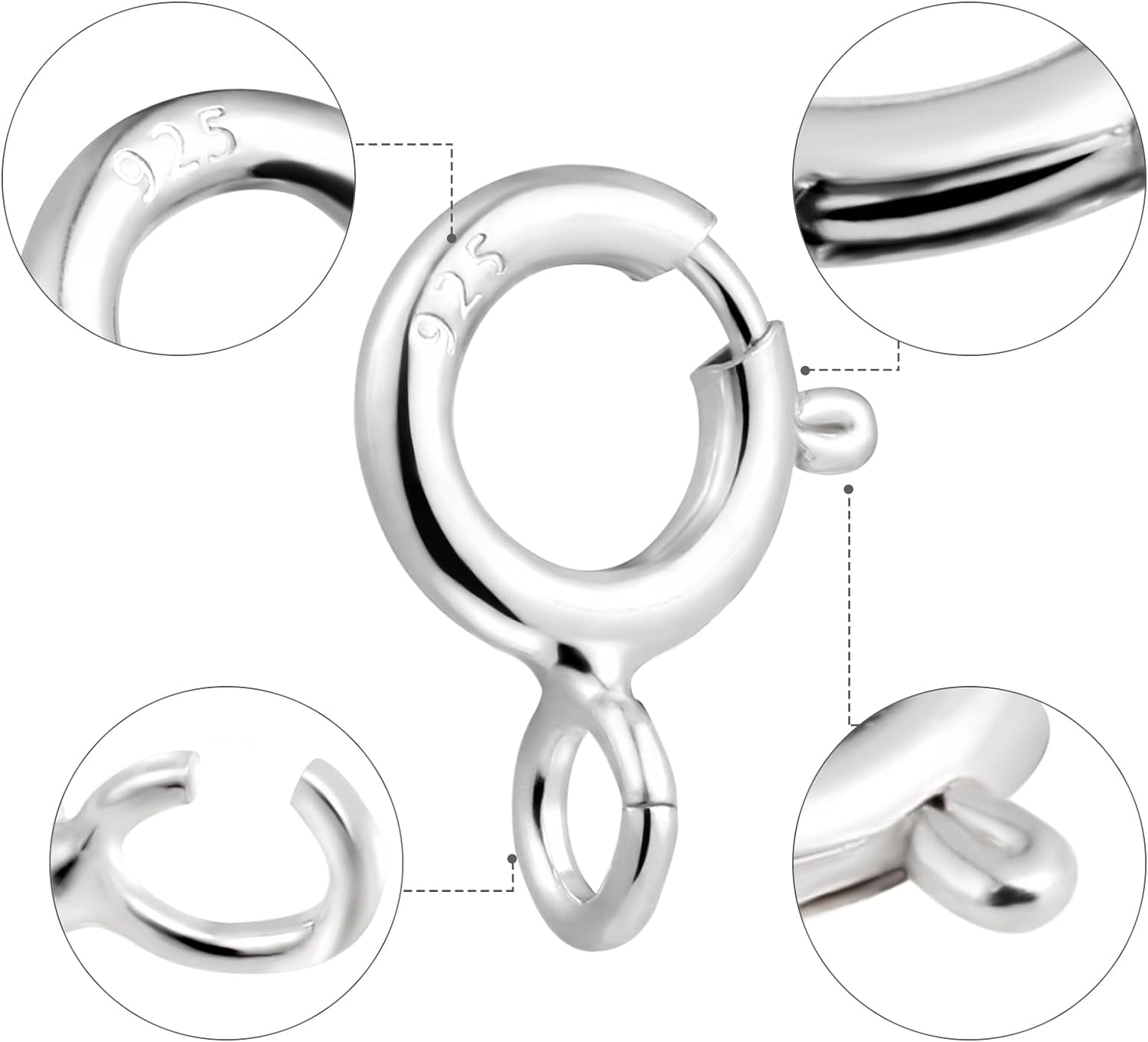 925 Sterling Silver Necklace Clasps - 5Mm Spring Clasps for Jewelry Making, Sterling Silver 4Mm Jump Rings, Jewelry Clasps and Closures, Suitable for Jewelry Making Necklace (Sterling Silver)
