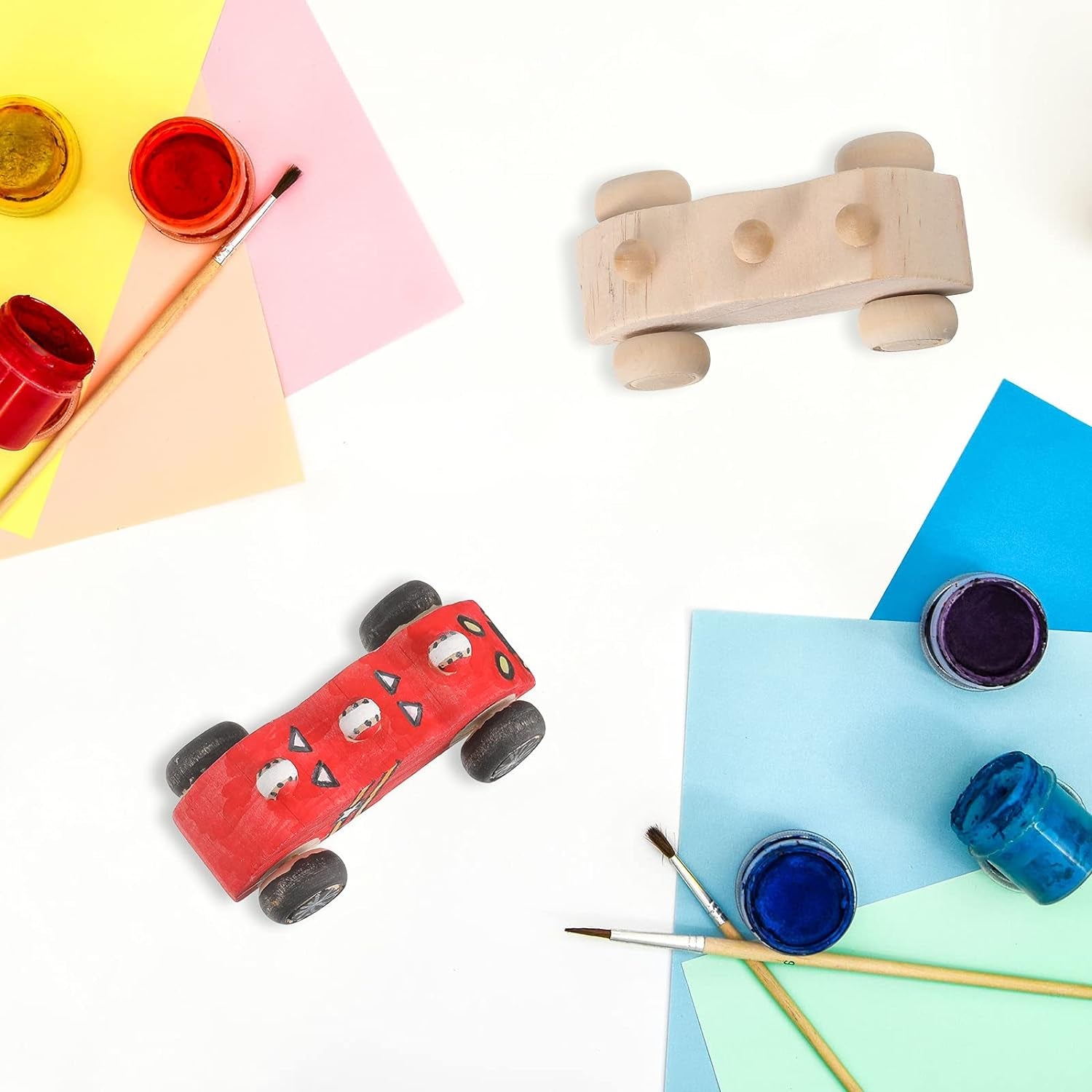 24 Pieces Wood DIY Car Toys Unfinished Wooden Cars Unfinished DIY Car Crafts for Students Home Activities Easy Woodworking and Family Time Set