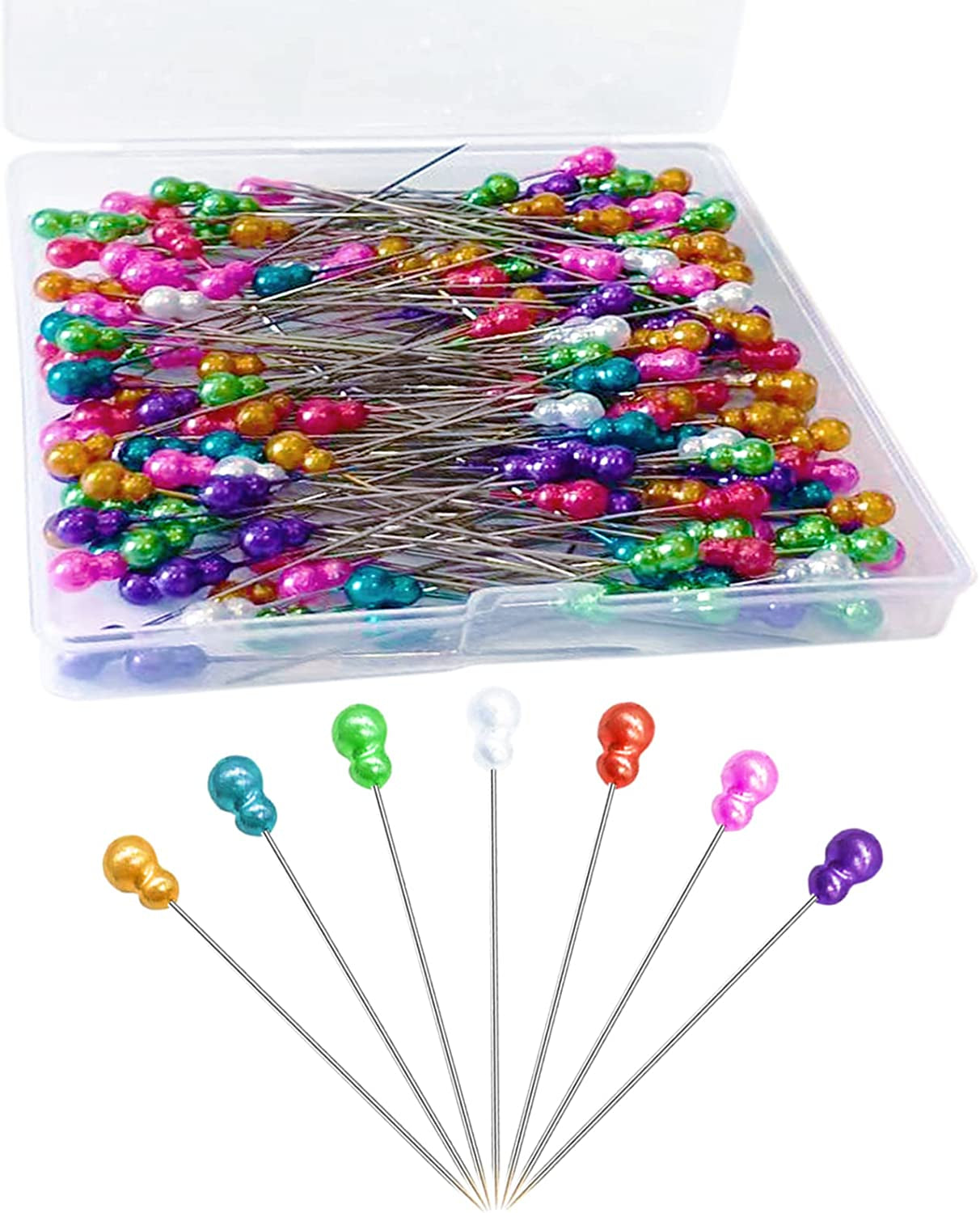 200Pcs Sewing Pins, Straight Pins with Gourd Pearlized Head Pin, Long 2.2 Inch Sewing Pins for Fabric, Multicolor Quilting Pins for Crafts Dressmaker DIY Decoration, Stick Pins for Sewing Project