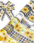 36 Yard Sunflower Wired Edge Ribbon 6 Roll 2.5 Inch Buffalo Plaids Flower Fabric Ribbon Spring Summer Floral Decorative Craft Ribbon for Gift Wrapping Decor Hair Bow Sewing Wreath Crafts