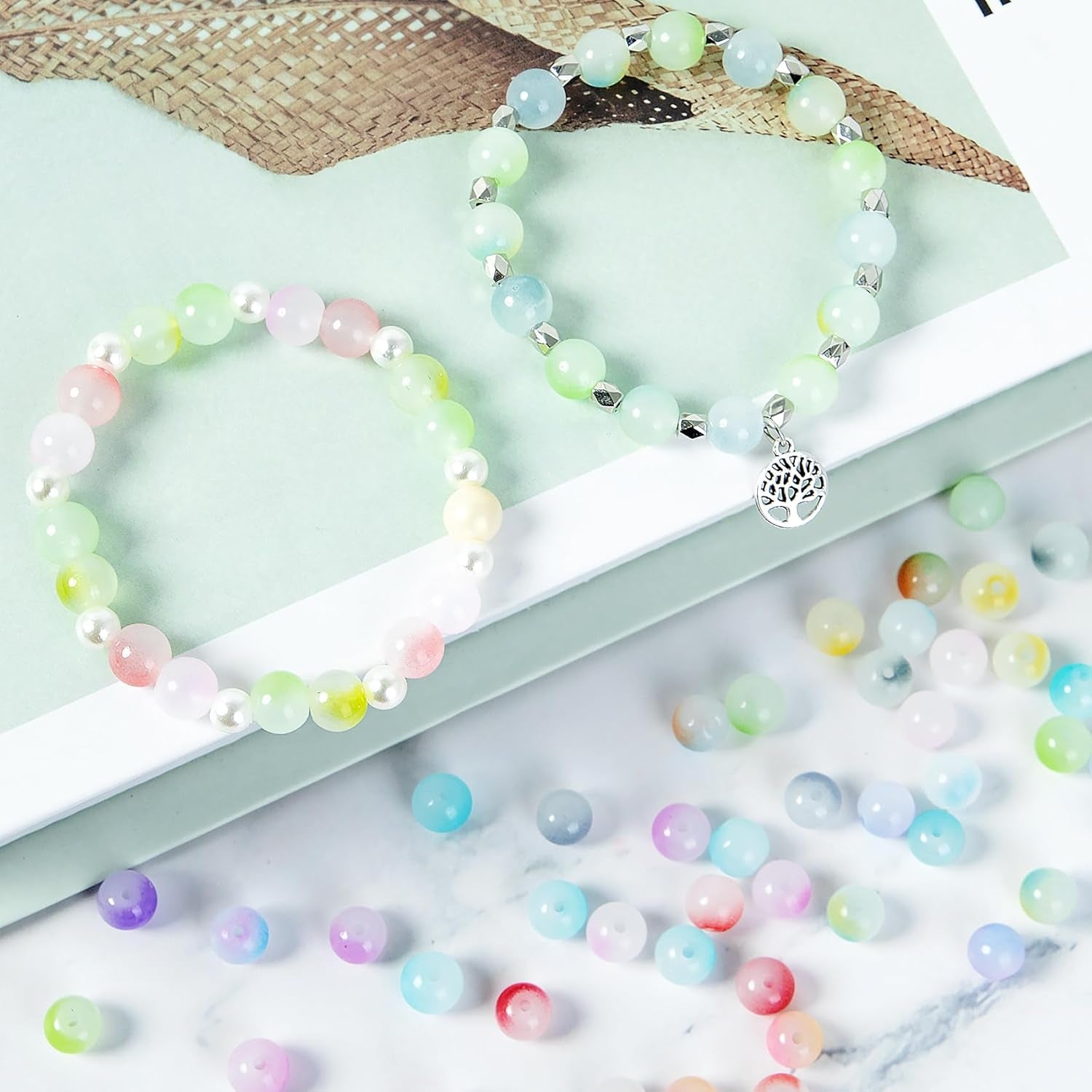 700Pcs Glass Beads for Jewelry Making, 24 Color 8Mm Glass Crystal Beads Friendship Bracelets Making Kit for DIY Earrings Necklaces Rings