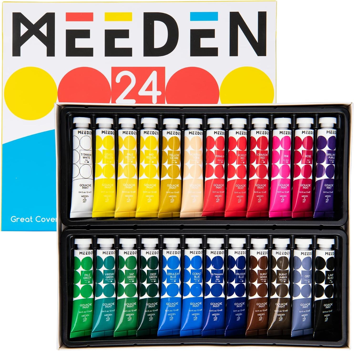 Gouache Paint Set, Non-Toxic 24 X 12Ml/0.4Oz Water-Based Gouache Tubes Paints for Canvas & Paper, Art Supplies for Artist, Adults, Kids, Beginners