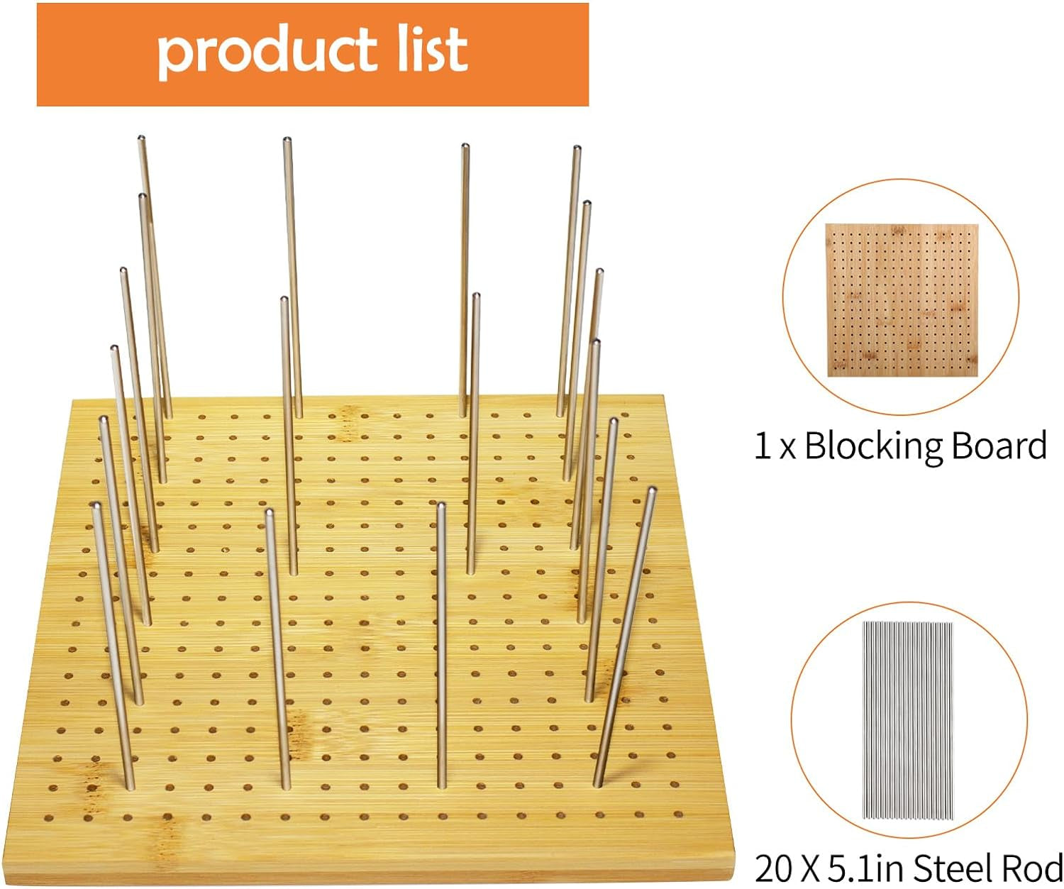 9 Inchs Crochet Blocking Board with 20 Pins, Handcrafted Knitting Blocking Mat for Knitting Crochet, Full Kit with 20 Stainless Steel Rod Pins, Gifts for Grandmothers, Mothers