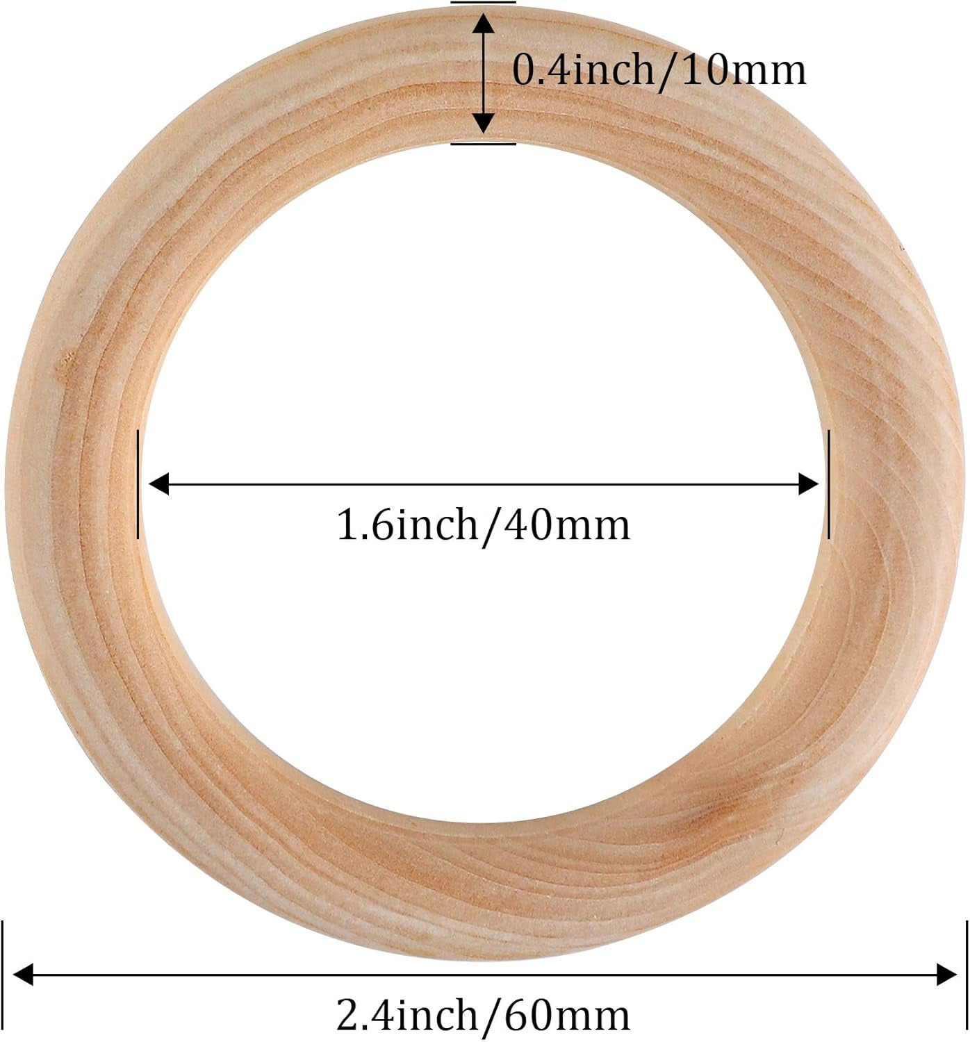 10 Pcs Macrame Wooden Rings, 60Mm/2.4Inch Natural Unfinished Solid Wood Hoops for DIY Craft Pendant Connectors Jewelry Making