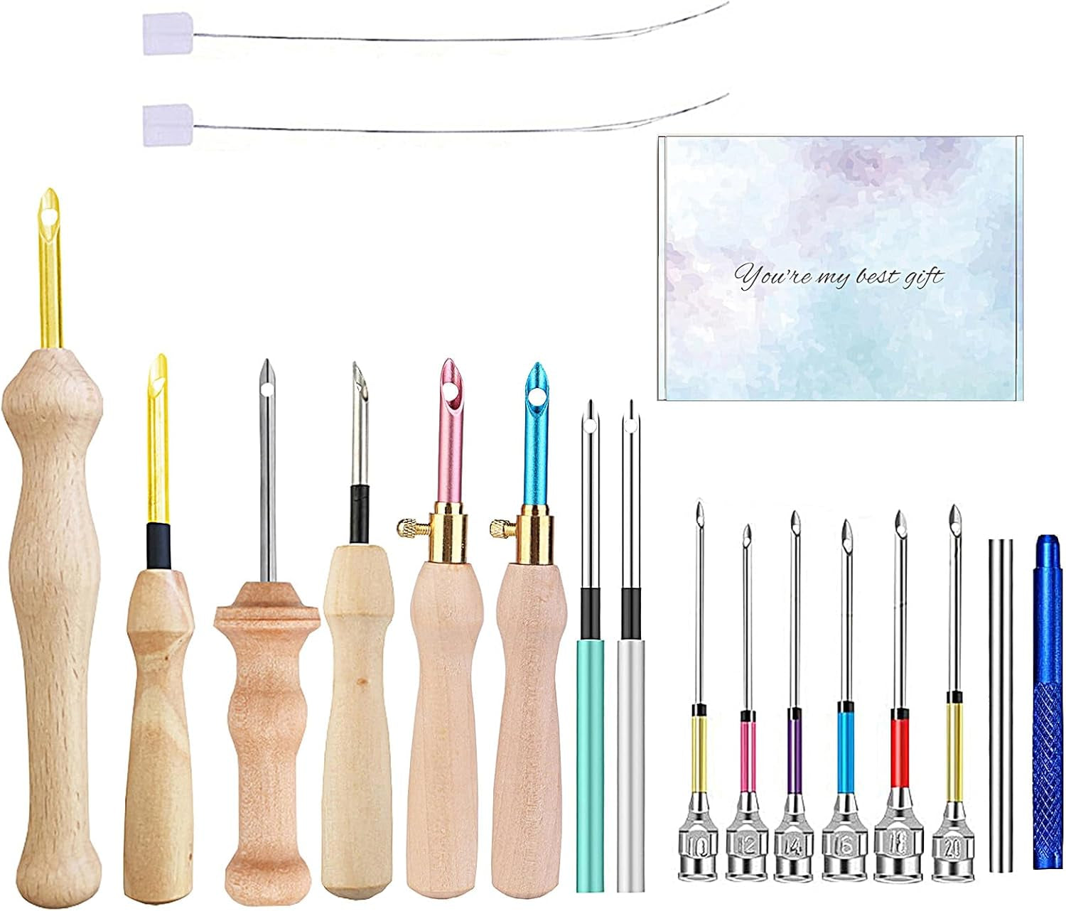 16 Piece Punch Needle Kit Punch Needle Embroidery Kits Adjustable Punch Needle Tool, Wooden Handle Embroidery Pen, Punch Needle Cloth, Punch Needle Set for Embroidery Floss Cross Stitching Beginner