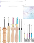 16 Piece Punch Needle Kit Punch Needle Embroidery Kits Adjustable Punch Needle Tool, Wooden Handle Embroidery Pen, Punch Needle Cloth, Punch Needle Set for Embroidery Floss Cross Stitching Beginner