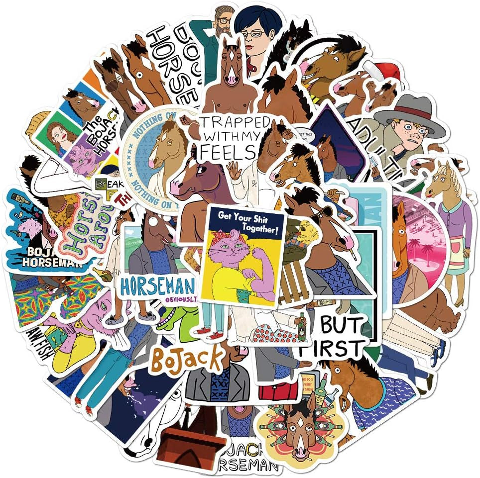 50Pcs Bojack Horseman Waterproof Stickers for Water Bottle Cup Laptop Bike Skateboard Luggage Box Vinyl Graffiti Patches BRJHSL