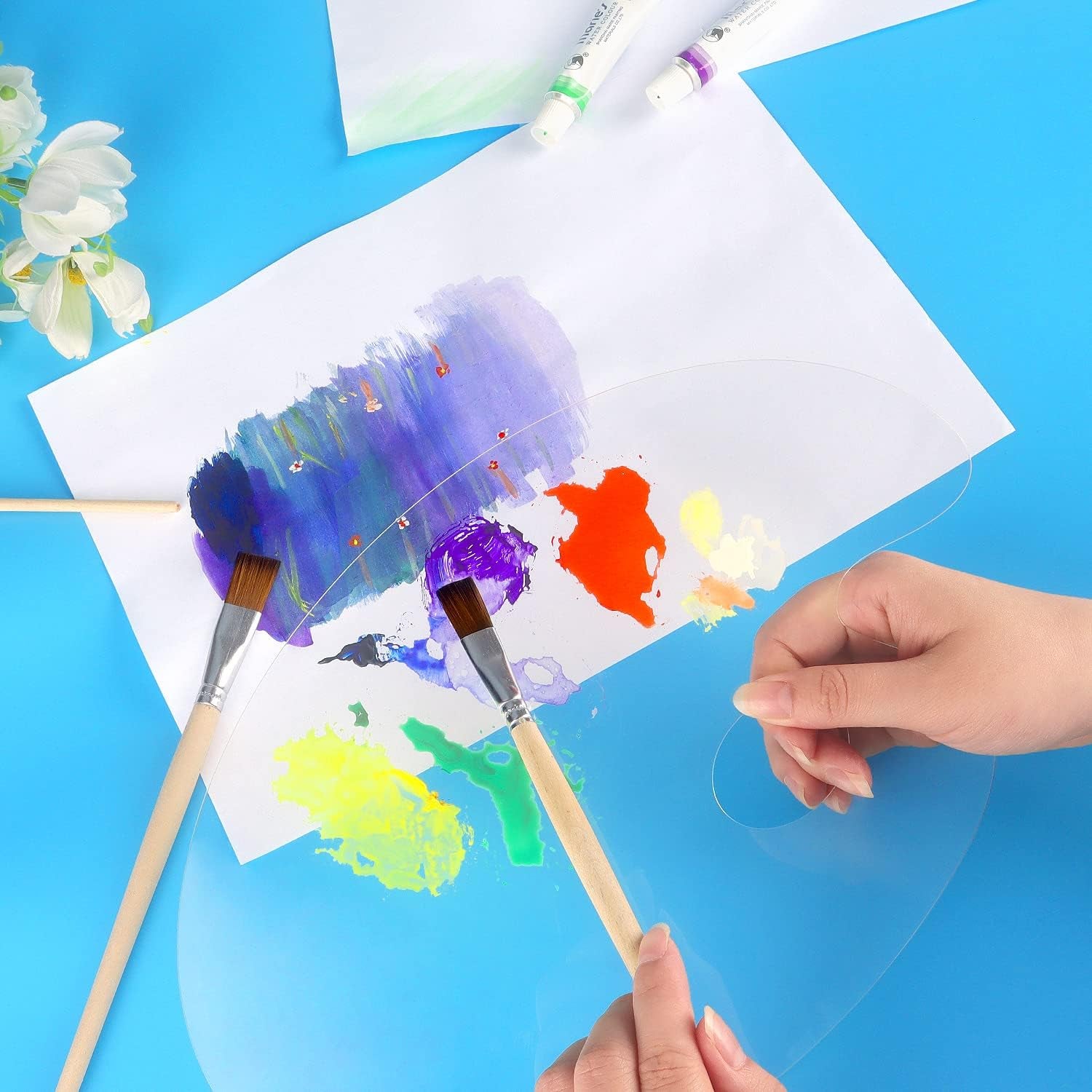 Acrylic Paint Palette Paint Pallet Clear Paint Tray Palette, Easy Clean Non-Stick Artist Pallet for Oil Watercolor Craft DIY Art Painting Palette, 2 PCS