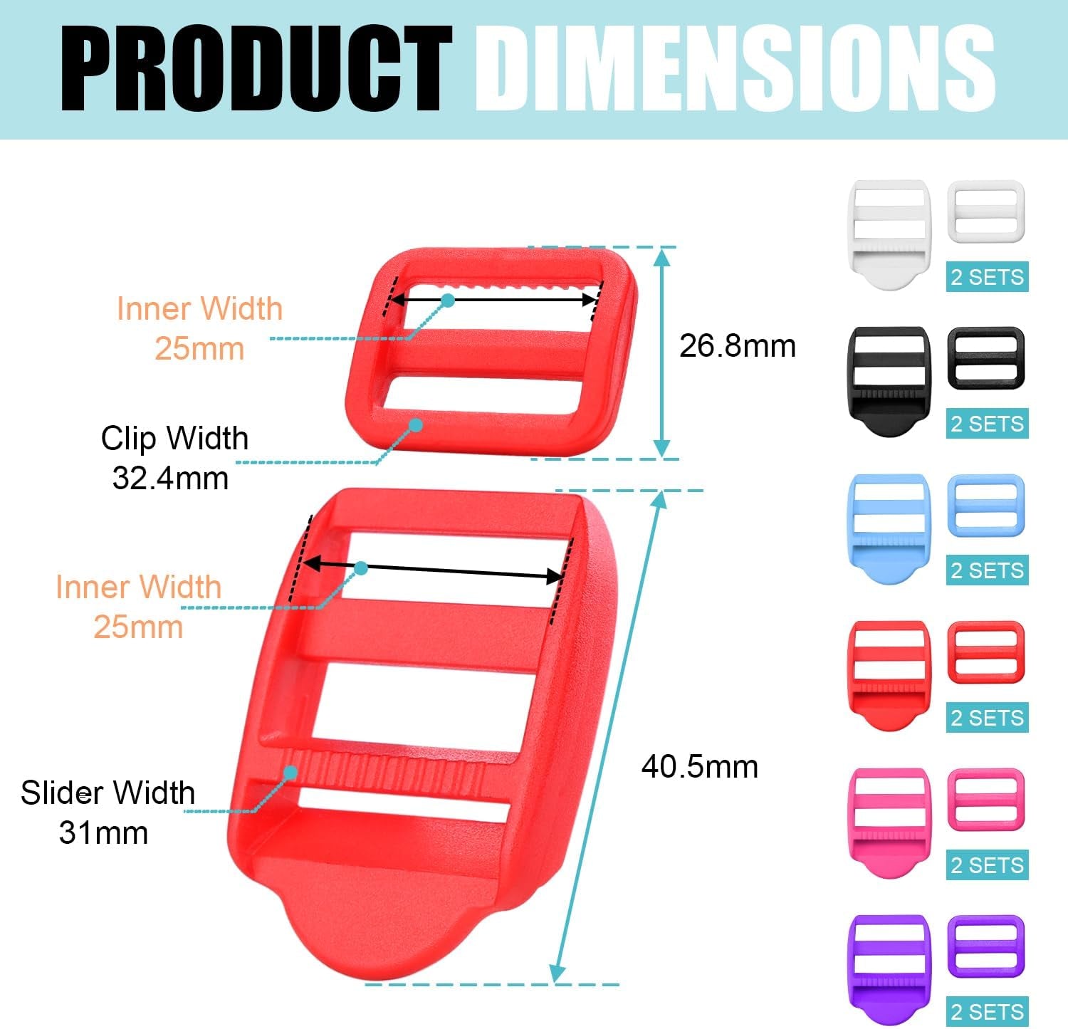 12 Pcs Ladder Slider Buckles+12 Pcs Tri Glide Slider for Backpack Strap Clips, Plastic Clips for Straps Adjuster, Backpack Clips for 1 Inch Webbing Strap.