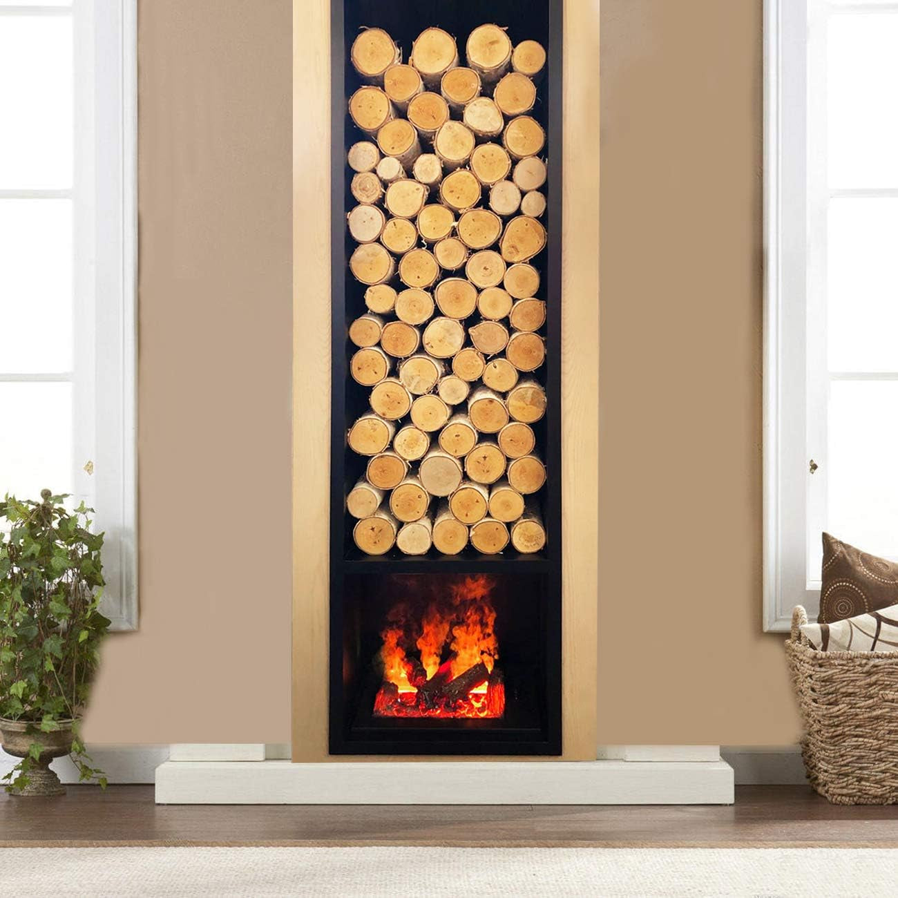 6 Pack Large Birch Logs for Fireplace Unfinished Wood Crafts DIY Home Decorative Burning(Logs:2.4"-3.1" Dia. X 16" Long)