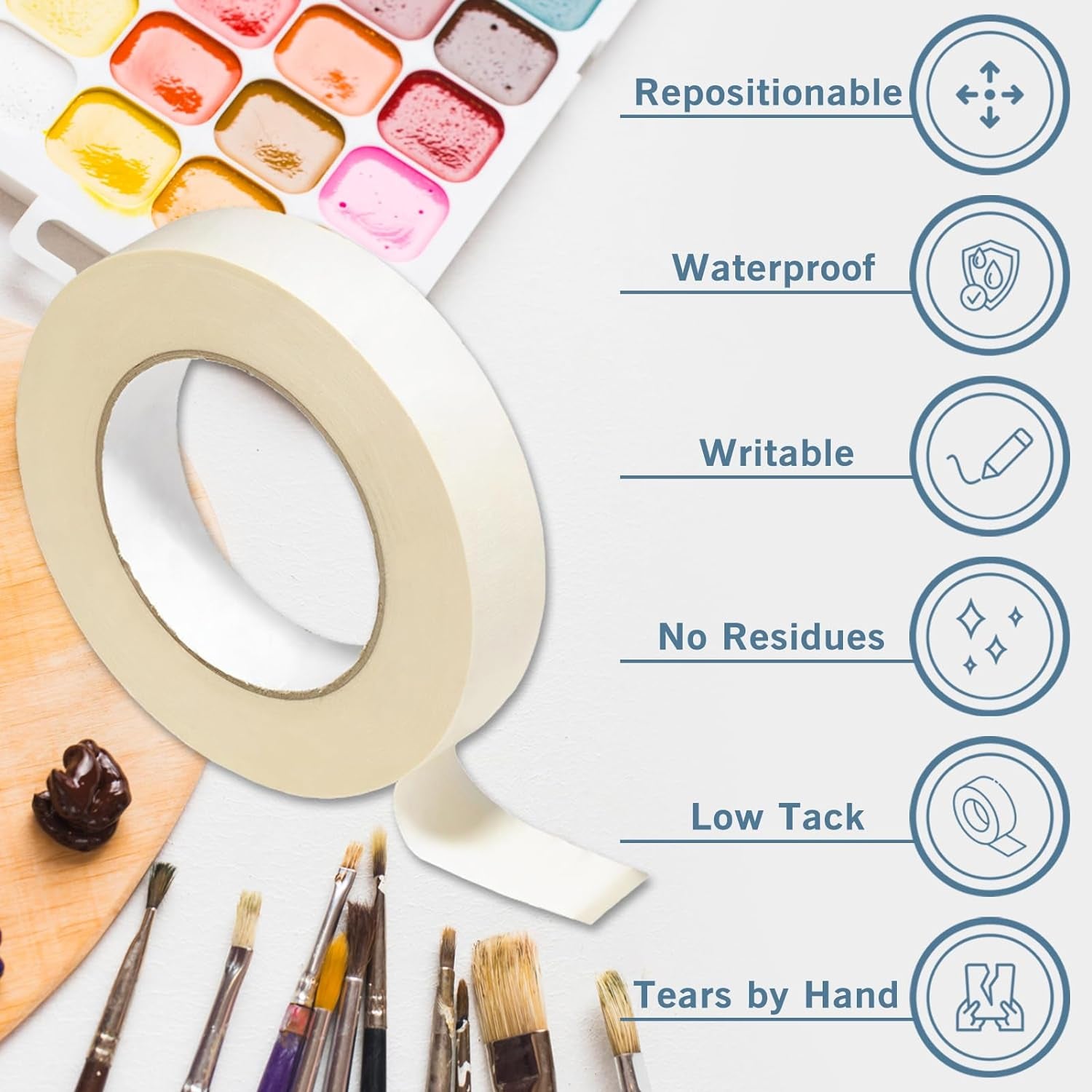 2 Pack White Artist Tape, Art Masking Artist Tape for Watercolor Painting Drafting Canvas Framing, Acid Free Low Tack Masking Tape 1 Inch Wide 360FT Long Total