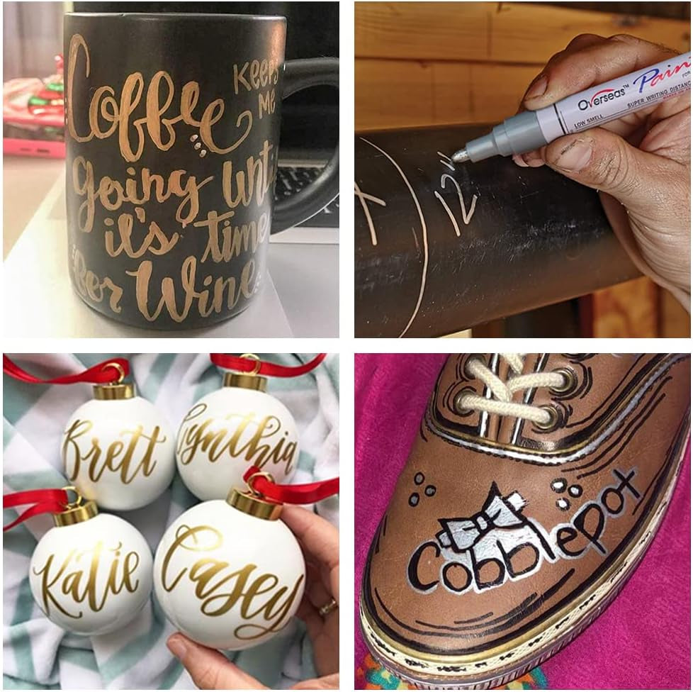 Gold and Silver Paint Marker Pens - 6 Pack Permanent Oil Based Metallic Paint Pen, Medium Tip, Quick Dry and Waterproof Markers for Stone, Wood, Metal, Plastic, Canvas, Glass, Ceramics, Rubber, Stone