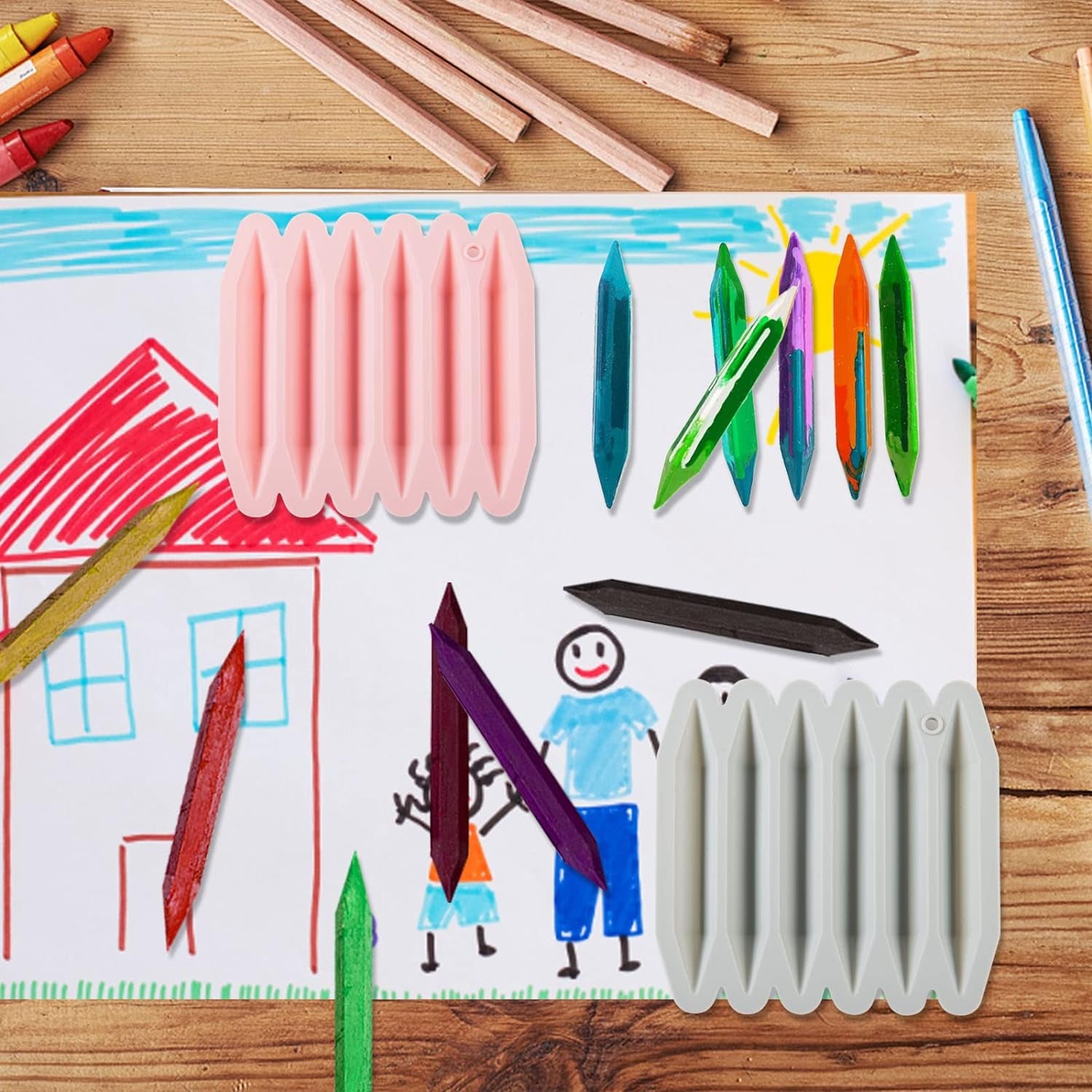 2 Pcs Crayon Mold Crayon Recycling Mold Cavity Double Tipped 3D Melted Crayon Molds Pure Silicone Oven DIY Crayon Shaped Mold Reusable Triangular Crayon Molds for DIY Making