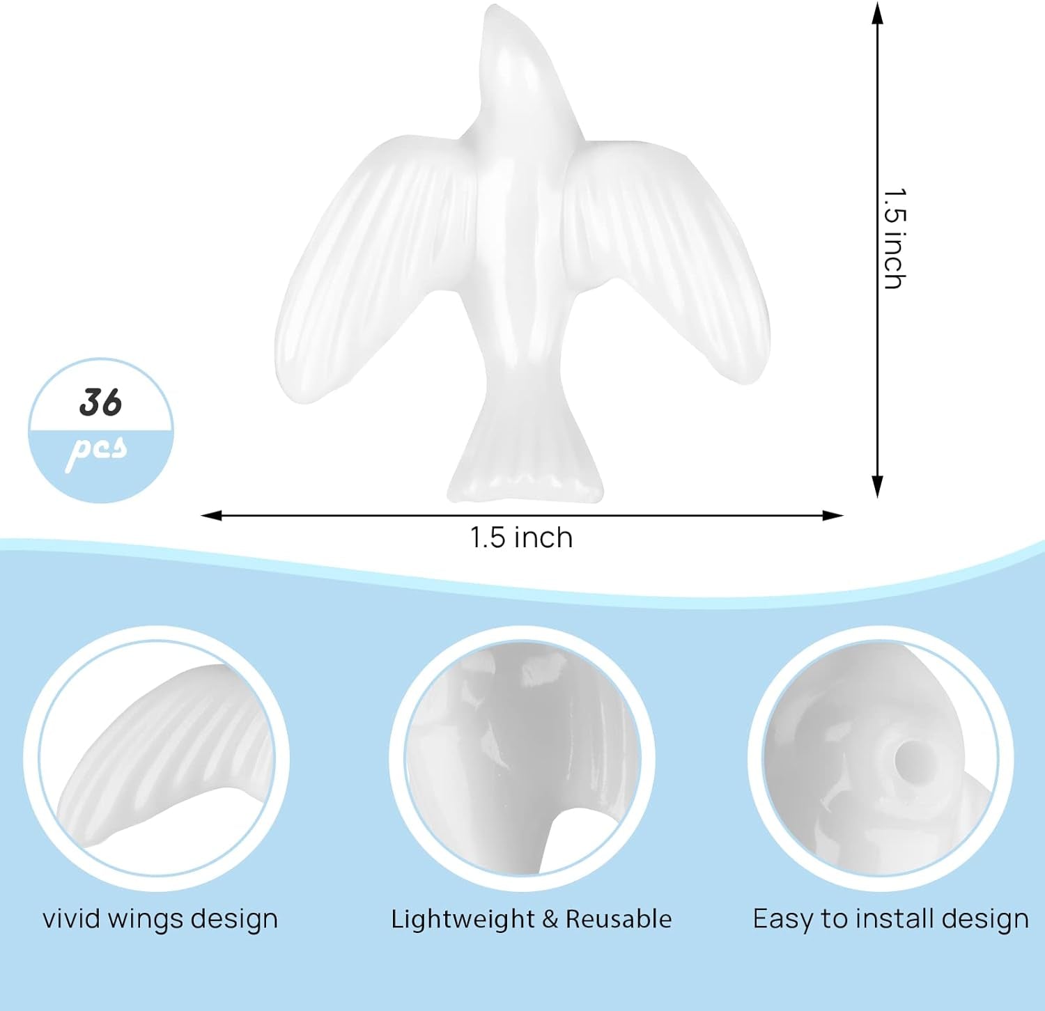 36 Mini Doves for Crafts, 1.5 Inch Bulk White Dove Miniature Birds for Crafts Wedding Cake Decoration (36PCS 1.5 Inch)
