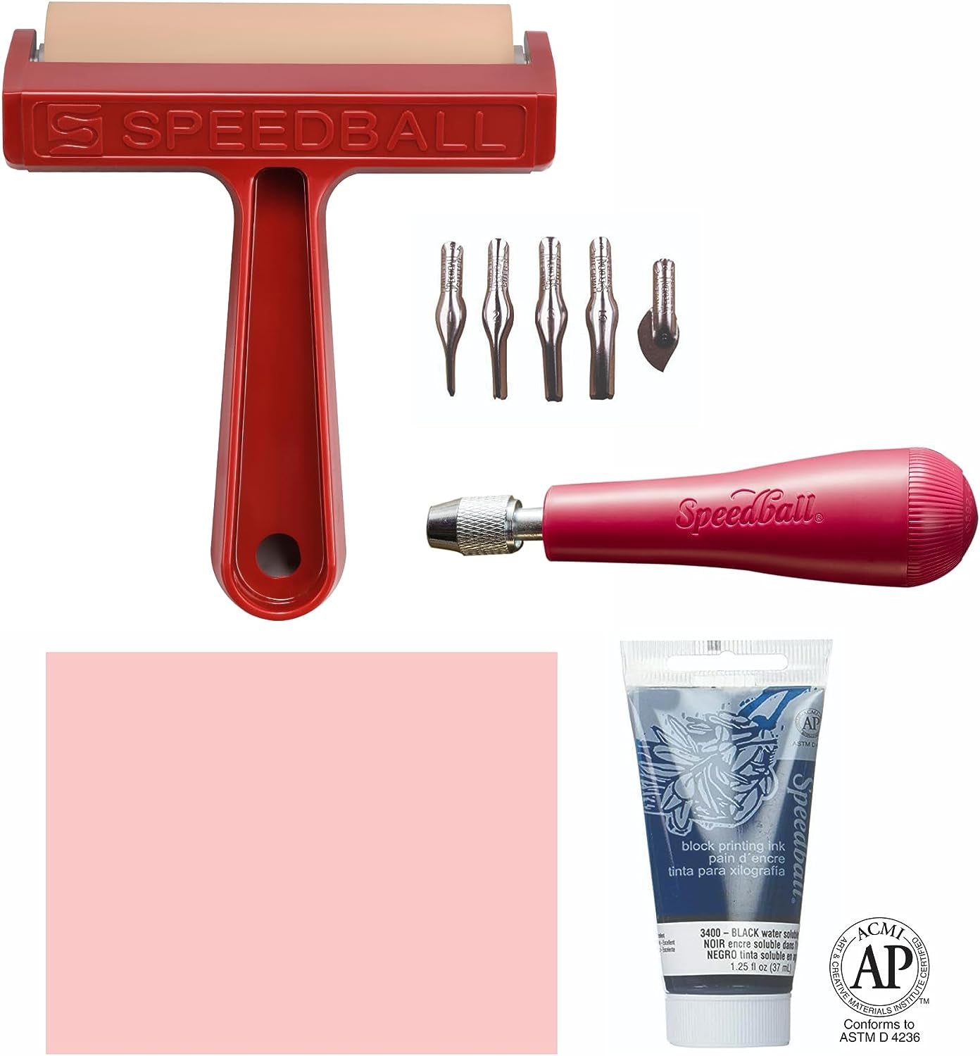 Super Value Block Printing Starter Kit – Includes Ink, Brayer, Lino Handle and Cutters, Speedy-Carve