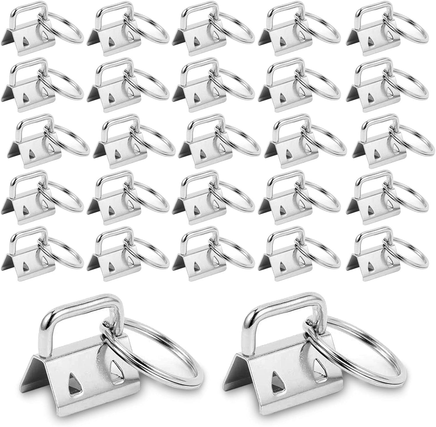 100 Pack Key Fob Hardware 1 Inch Bulk, Silver Tone Key Chain Fob Wristlet with Key Ring for Wristlet Keychain, Key Lanyard, Key Chain Making Hardware Supplies