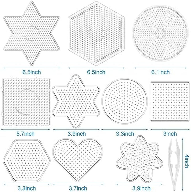 5 Mm Fuse Beads Pegboards Plastic Fuse Bead Boards Large Clear Pegboards Kits Template Beading Supplies for Craft Beads Fuse Bead Pegboards Projects, 10 Different Shapes (30 Pcs)