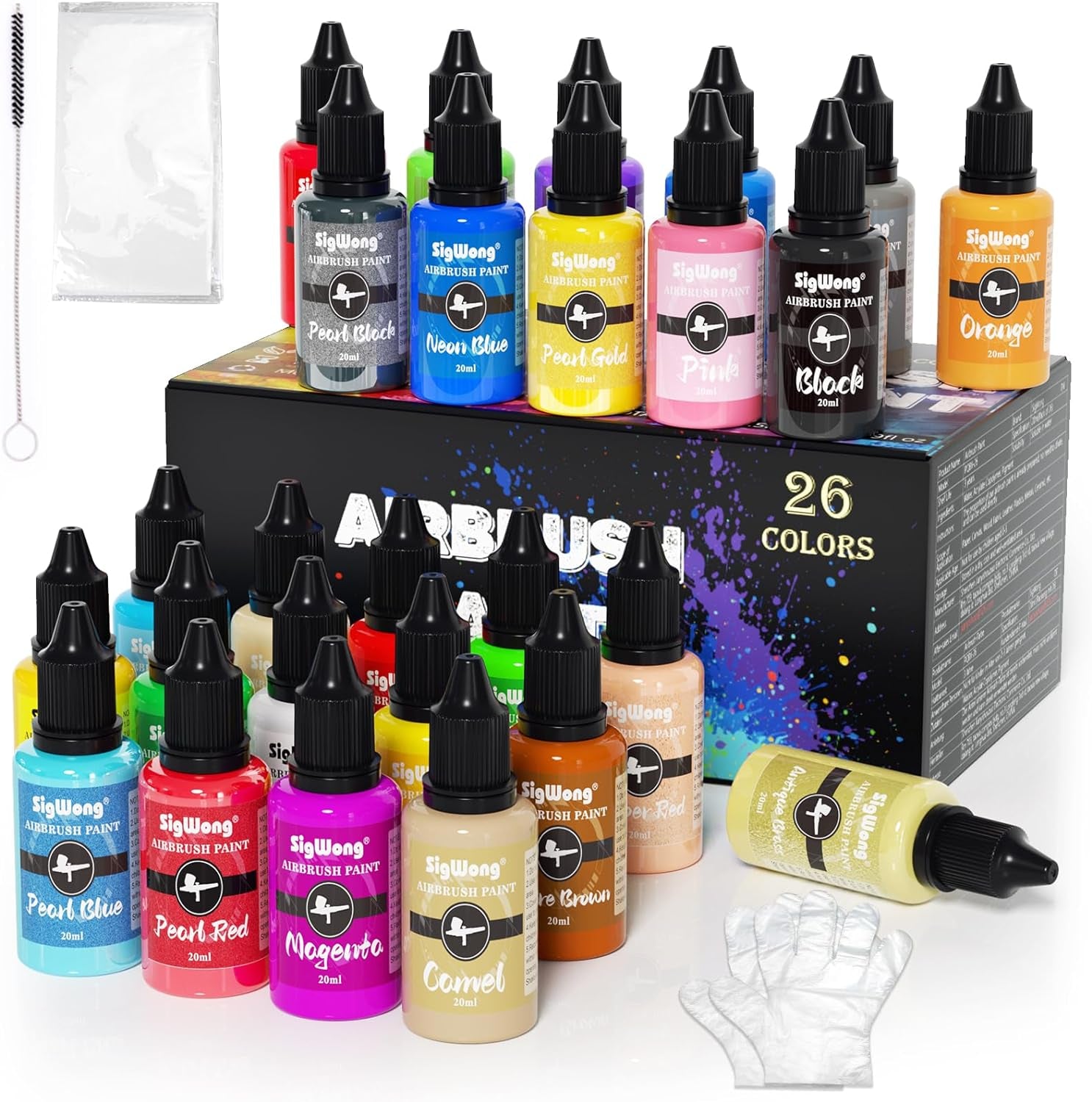 Airbrush Paint Set - 26 Colors Airbrush Paint, Ready to Spray, Water Based Acrylic Airbrush Paint Kit for Metal, Plastic Models, Leather - 0.7Fl Oz
