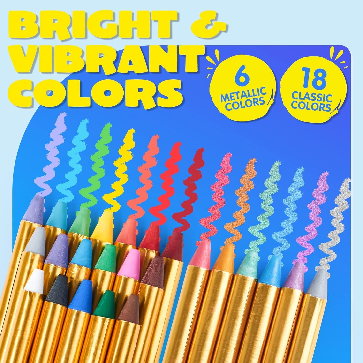 24 Colors Face Paint Safe & Non-Toxic Face and Body Crayons (Large Size 3 Inch) Ultimate Party Pack Including 6 Metallic Colors for Birthday Toy Makeup Party Suppiles, Gifts for Kids Girls Boys