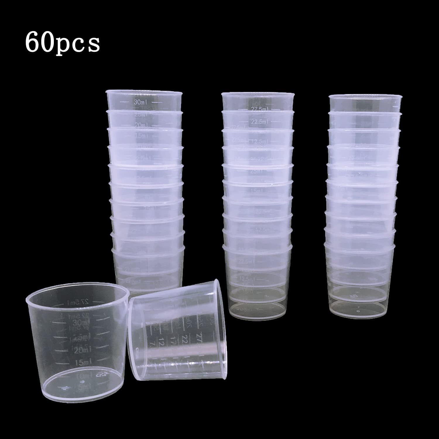 60 Pcs Plastic Graduated Cups, 30Ml/1Oz Clear Scale Cups with 50 Pcs Wooden Stirring Sticks for Epoxy, Resin, Stain, Mixing Paint