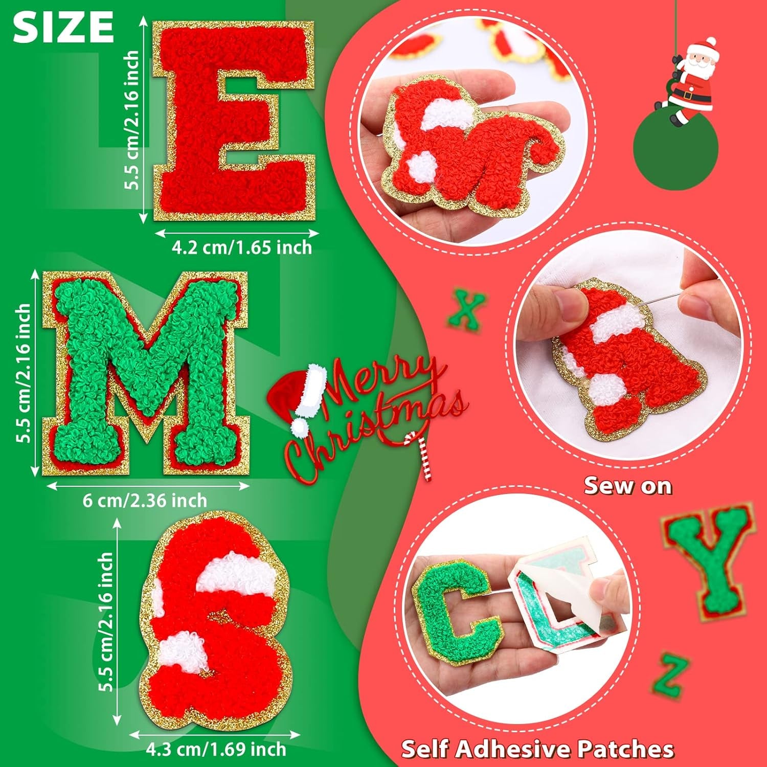 104 Pcs Chenille Letter Patches Iron on Letters Varsity Letter Patches Self Adhesive Chenille Patches Chenille Embroidered Patch for Clothing(Green, Red, Cute)