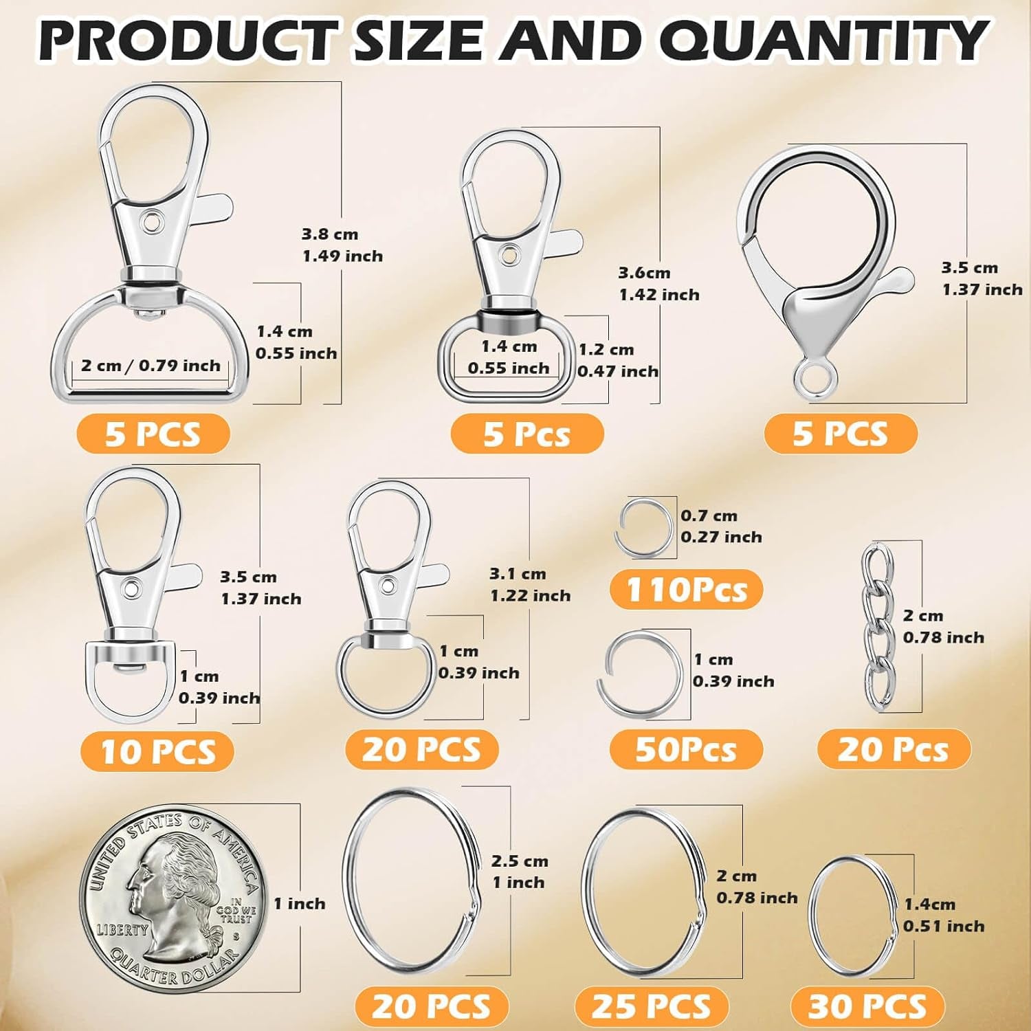 300PCS Keychain Making Kit, Keychain Craft Supplies Including Key Chain Clips, Lanyard Snap Hooks, Key Rings and Jump Rings for Key Chain Making, Purse Making, Lanyard Making