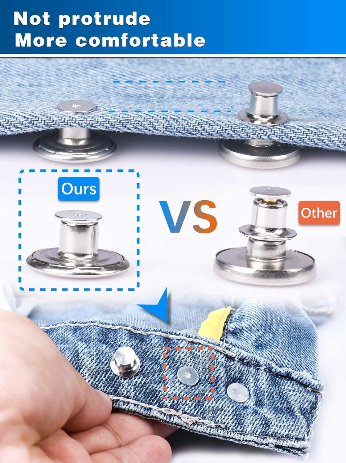 Jeans Button Replacement No Sew:  24 Sets Metal Buttons for Pants - Instant Adjustable Button - Tighten Waist Size by 1 Inch or Extend an Extra Inch - Contains a Removable Screwdriver