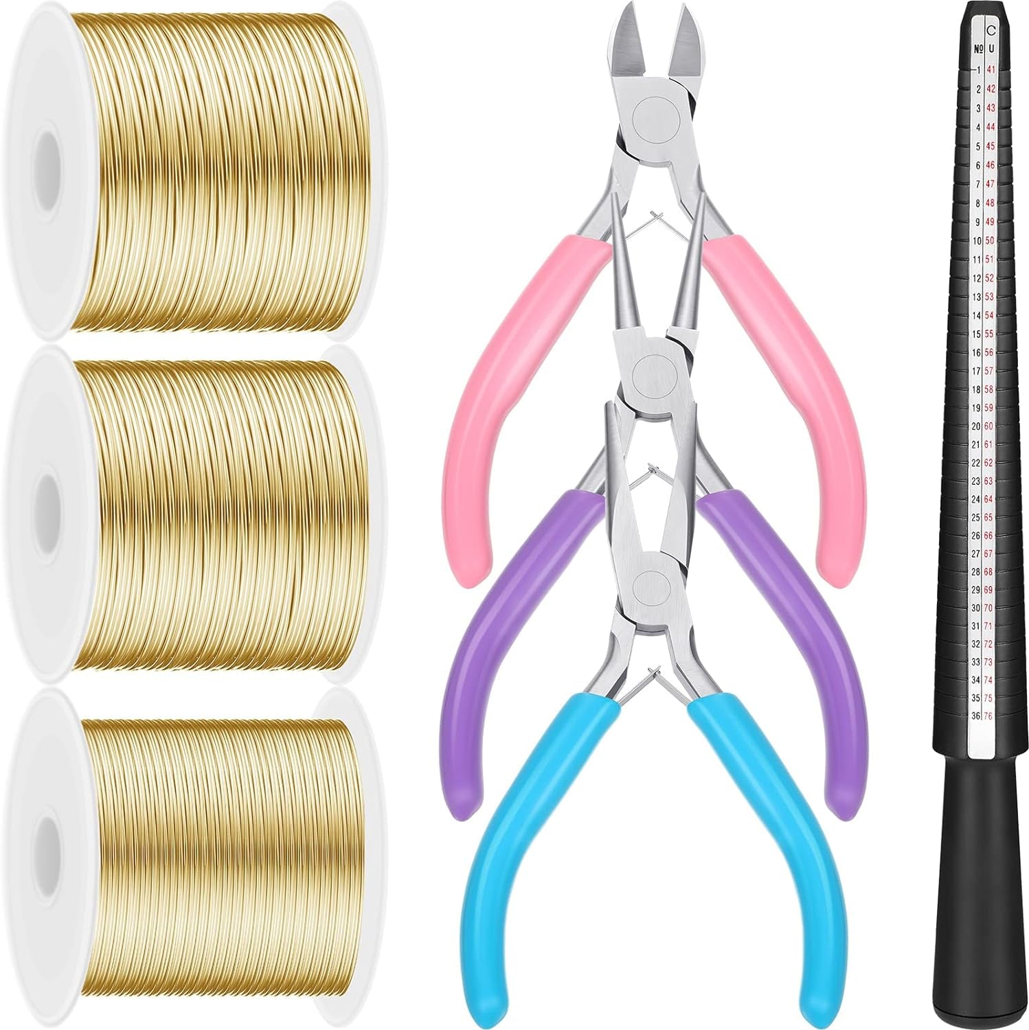 3 Rolls 18/20/22 Gauge Craft Wire for Jewelry Making Aluminum Wire with Ring Sizer Pliers for Jewelry Making(Silver)